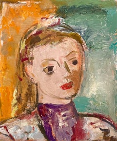 Un retrato introspectivo, moderno de mediados de siglo de 1950 "Cabeza de una joven"