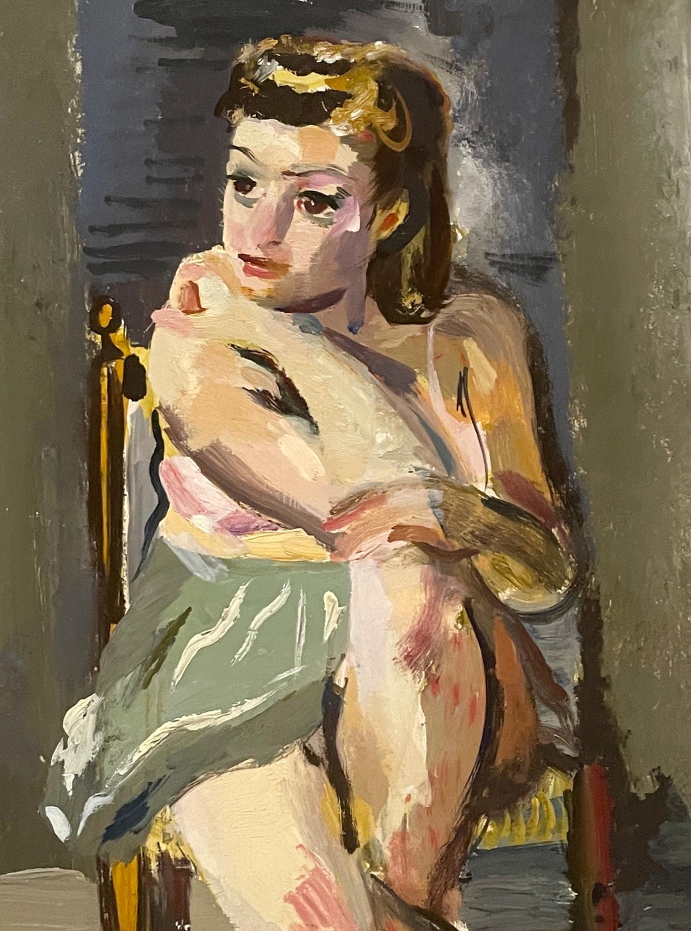 Captivant portrait moderne des années 1940 d'une jeune danseuse de ballet, réalisé par le célèbre artiste de Chicago, Francis Chapin (Artistics, 1899-1965).  Portrait de studio habile et expressif d'une danseuse assise, probablement réalisé alors