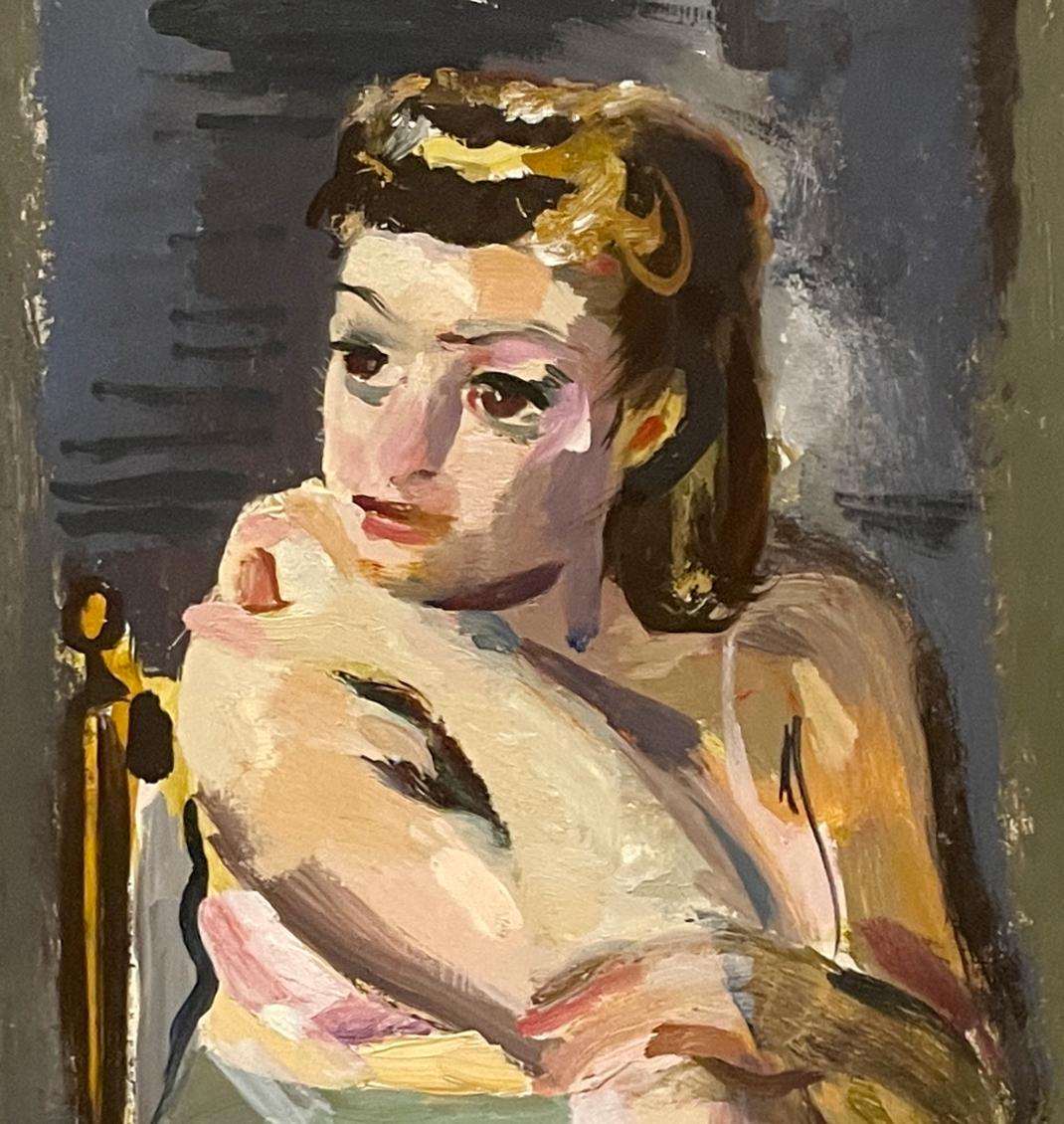 Portrait moderne et introspectif d'une jeune danseuse de ballet assise, datant des années 1940 en vente 1