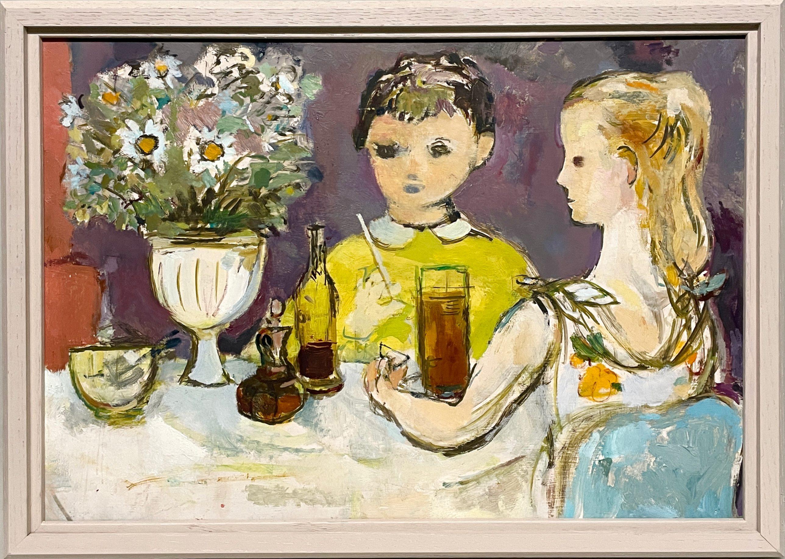 Affascinante dipinto della metà del secolo scorso, Bambini in un negozio di bibite di Francis Chapin in vendita 1