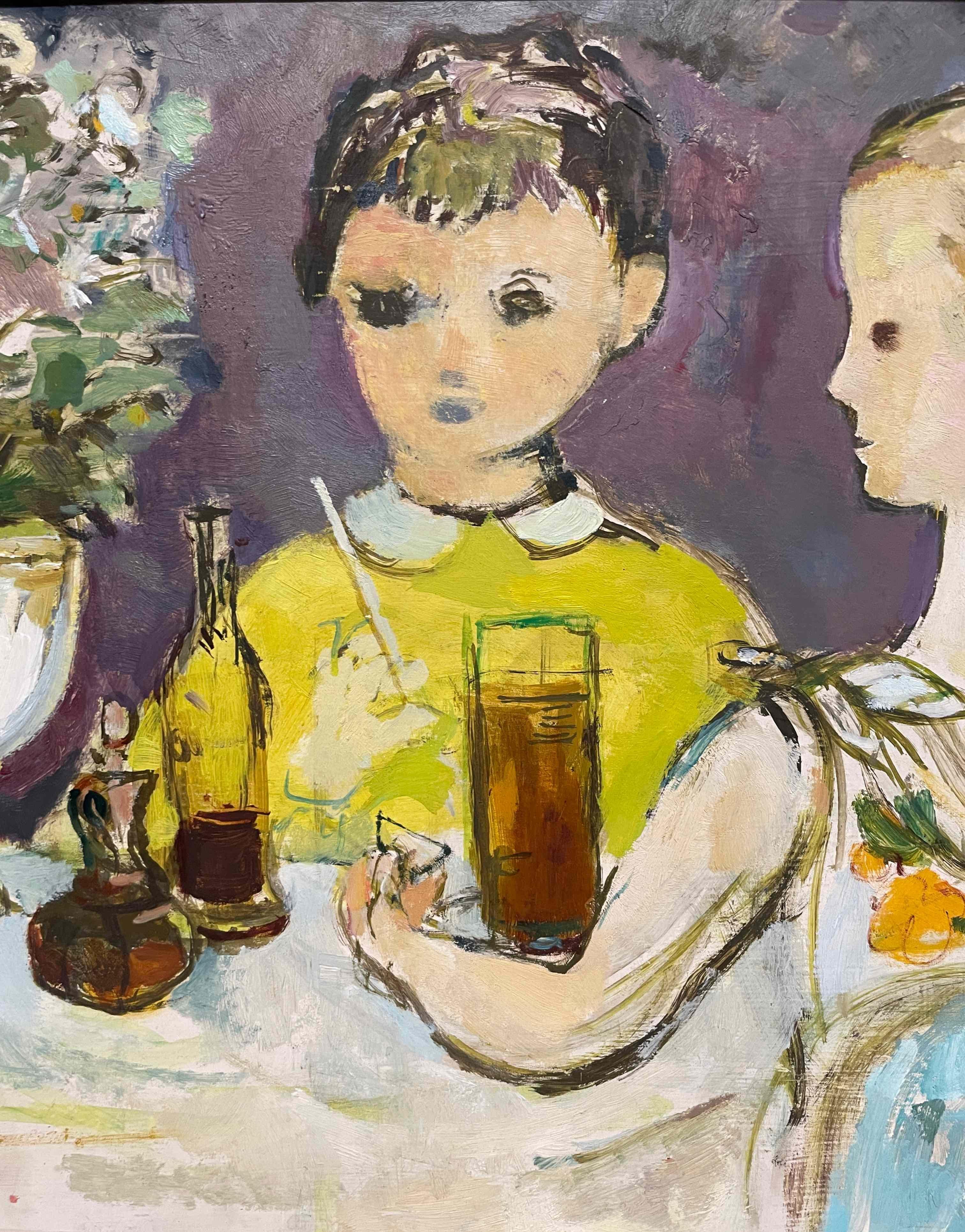 Affascinante dipinto della metà del secolo scorso, Bambini in un negozio di bibite di Francis Chapin in vendita 3