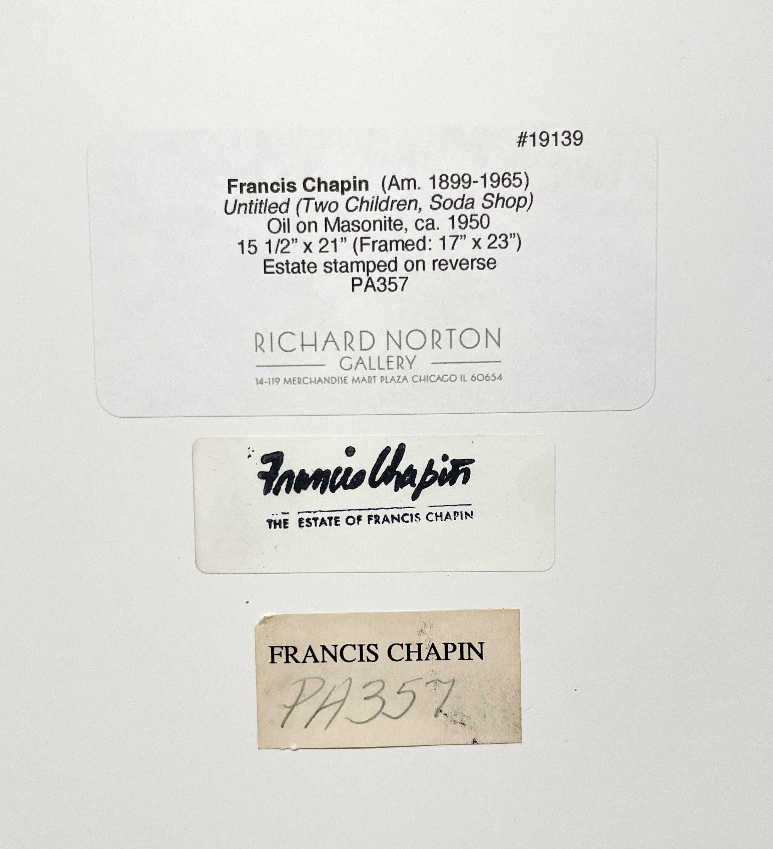 Affascinante dipinto della metà del secolo scorso, Bambini in un negozio di bibite di Francis Chapin in vendita 7