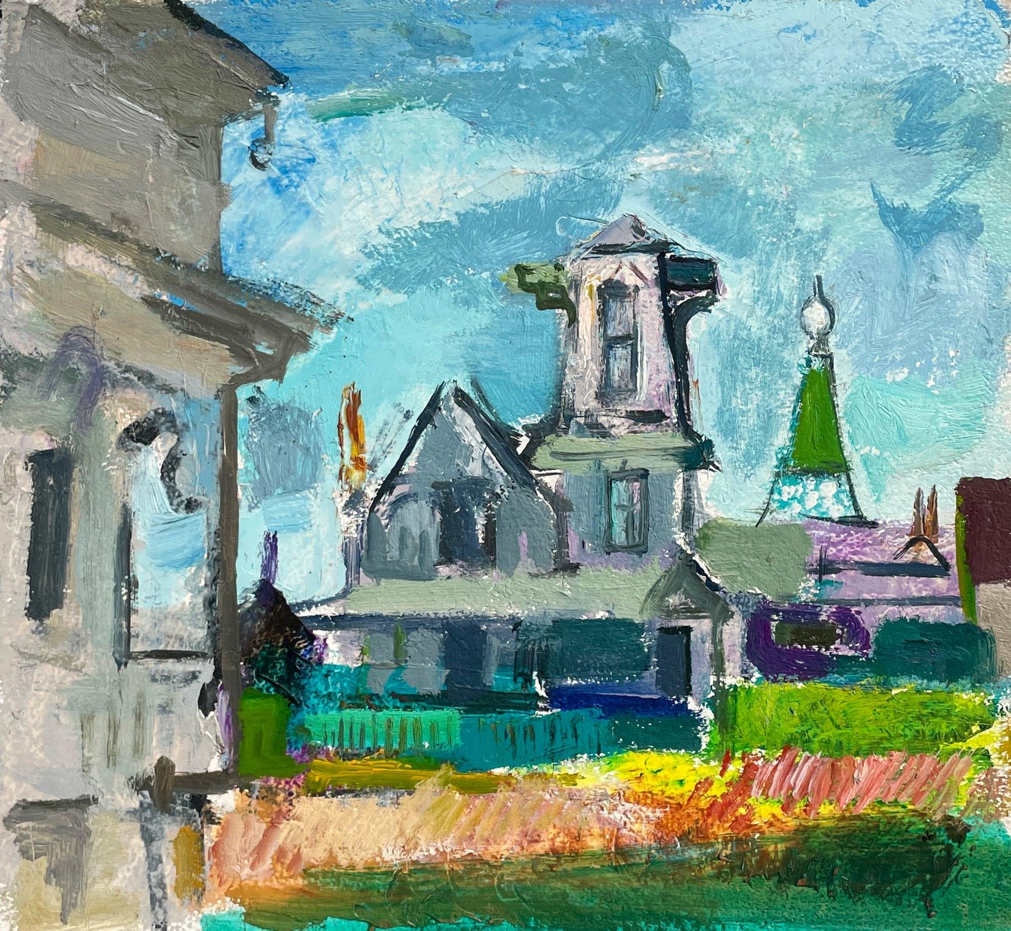 Colorful, 1930s American Scene Painting "House with Gable" by Francis Chapin