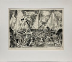 Lithographie intitulée « Edwardtown Harbor » par l'artiste Francis Chapin, datant d'environ 1958