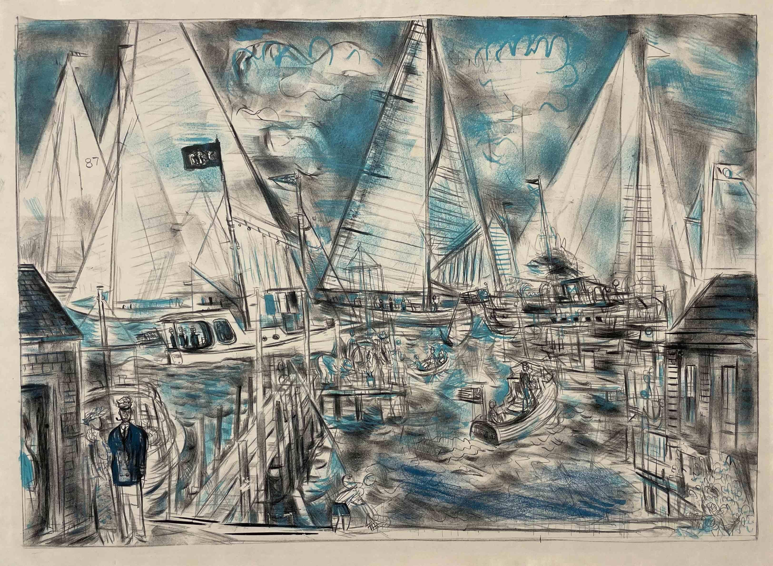 Litografía de hacia 1958 con pastel aplicado titulada "Edgartown Harbor", del notable artista de Chicago Francis Chapin.  Tamaño de la imagen:  14 3/4" x 19 3/4.  Archivado en:  20" x 25 1/2".  Procedencia:  Propiedad del artista.

Francis Chapin,