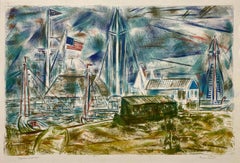 Litografia a colori del 1958 circa intitolata "Edgartown Yacht Club" di Francis Chapin