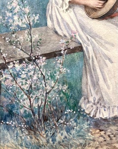 Watercolor Portrait of Woman Playing Lute titled "Spring Interlude"