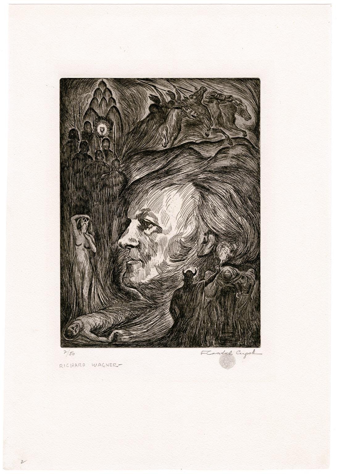 'Richard Wagner' — 1920s Portrait of the Composer - Print by Francis Coradal-Cugat