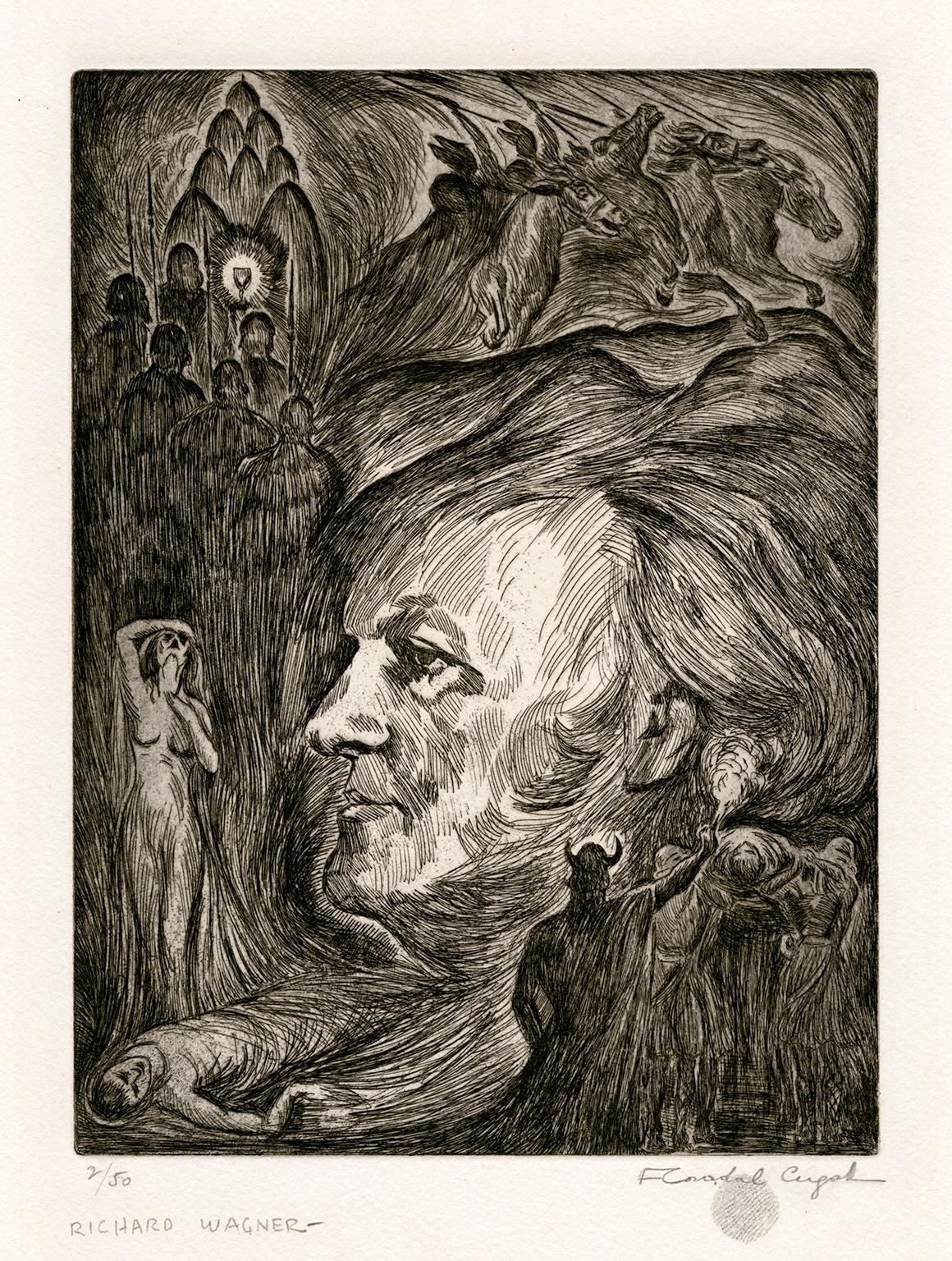 Francis Coradal-Cugat Portrait Print – Richard Wagner" - Porträt des Komponisten aus den 1920er Jahren