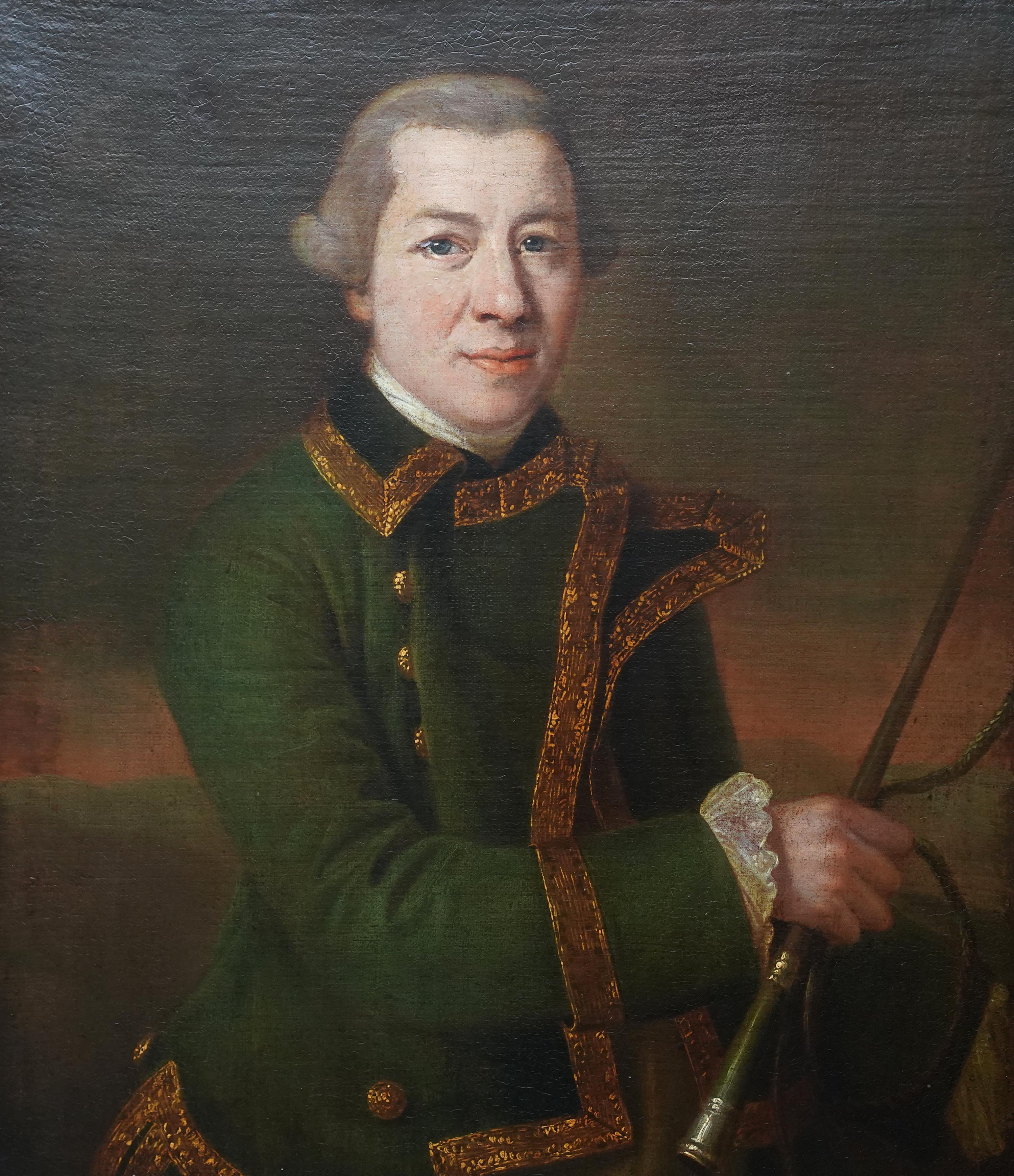 Portrait of a Gentleman in Green Coat -British 18thC art Old Master oil painting For Sale 5