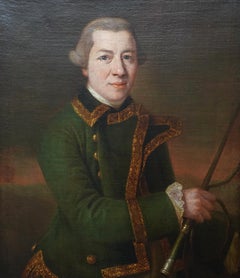 Porträt eines Gentleman in grünem Mantel - Britisches Ölgemälde eines Alten Meisters aus dem 18. Jahrhundert