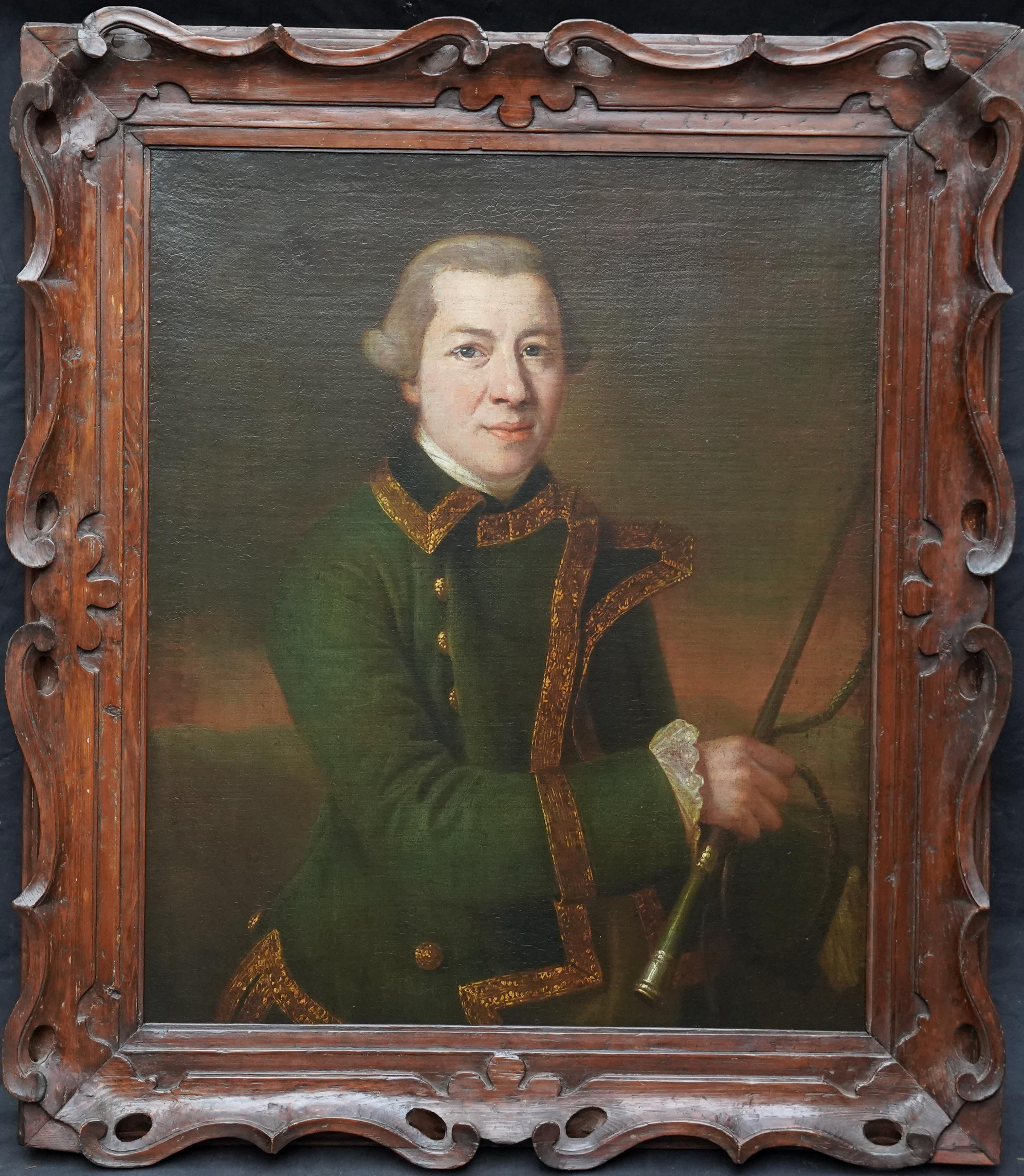 Francis Cotes Portrait Painting - Portrait of a Gentleman in Green Coat -British 18thC art Old Master oil painting