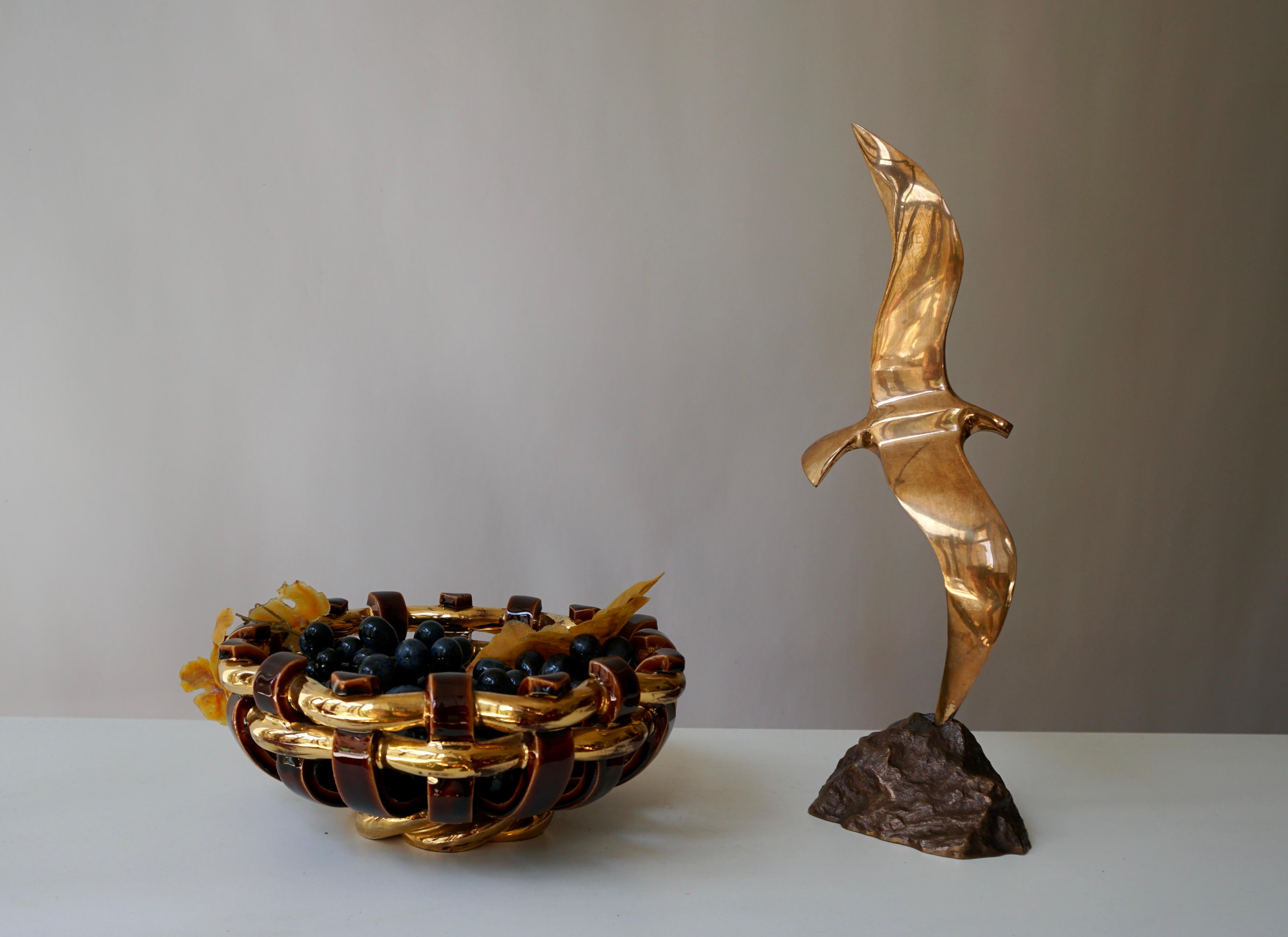 Francis Cova Schale aus goldbrauner Keramik:: vergoldet:: ca. 1970er Jahre im Angebot 2