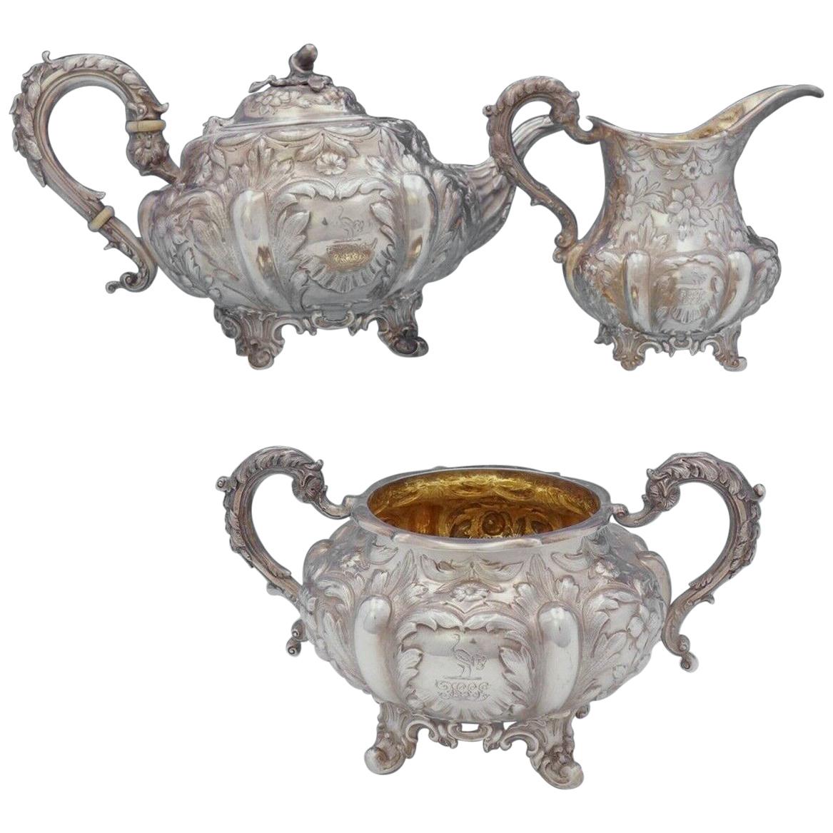 Francis David Dexter English Victorian Sterling Silver Tea Set 3-Piece
