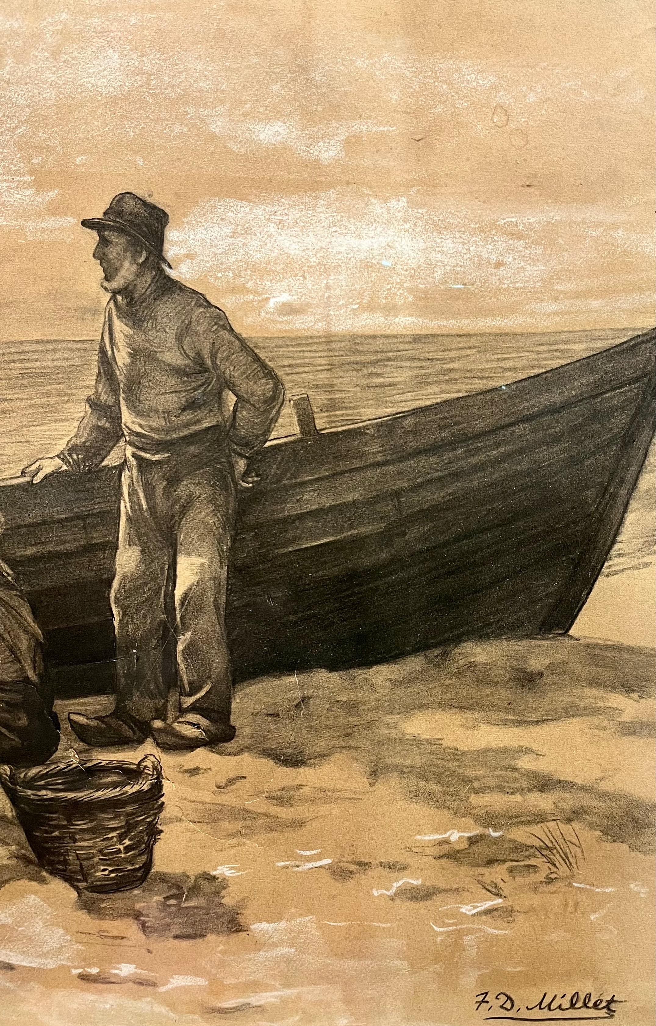 Warten an der Küste: Ein Paar mit Kohle- und Ölgemälden von Küstenlandschaften im Angebot 7