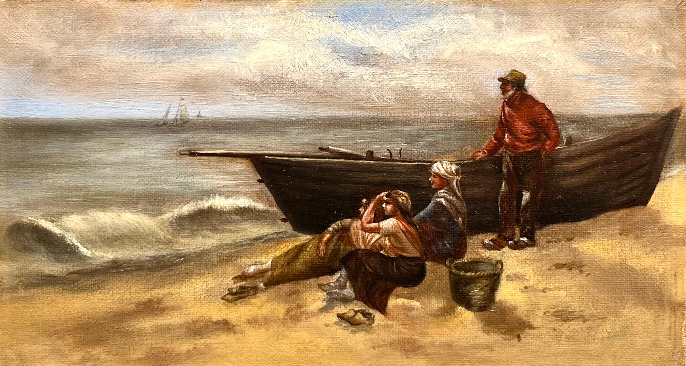 Warten an der Küste: Ein Paar mit Kohle- und Ölgemälden von Küstenlandschaften – Painting von Francis Davis Millet
