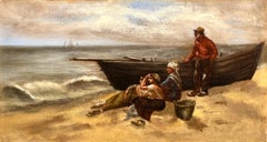 Waiting on the Shore: A Pair featuring charcoal and oil works of coastline