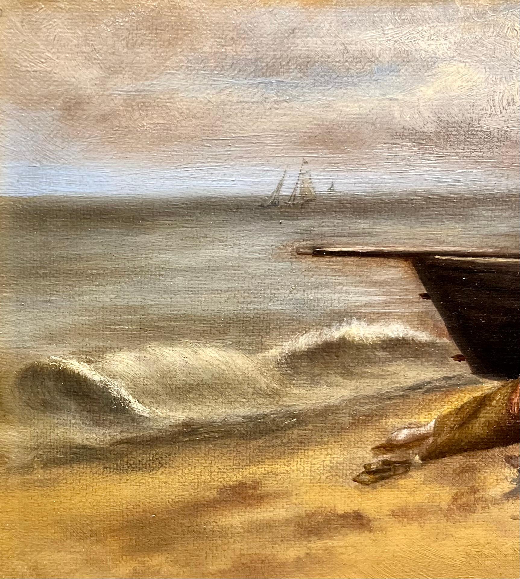 Warten an der Küste: Ein Paar mit Kohle- und Ölgemälden von Küstenlandschaften (Realismus), Painting, von Francis Davis Millet
