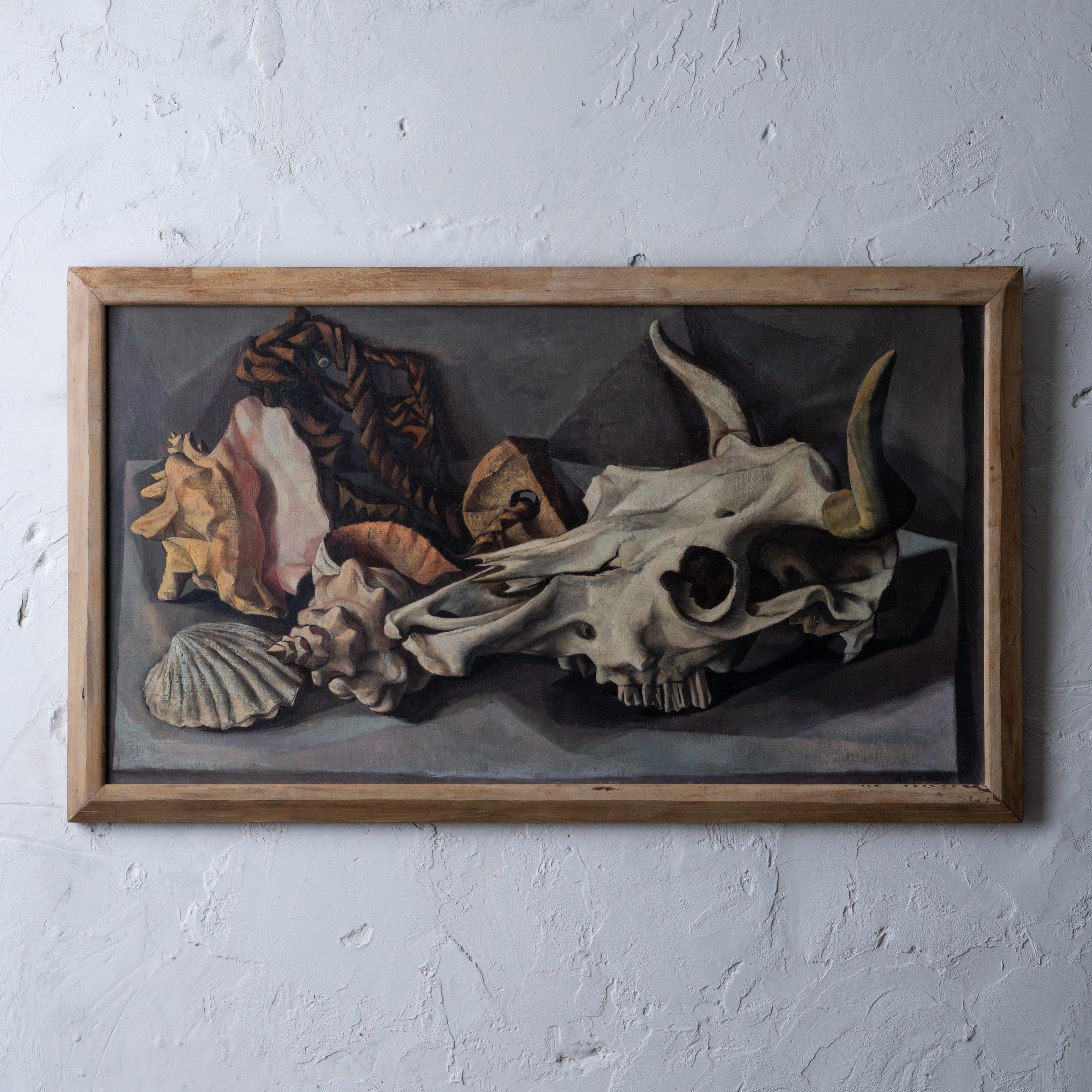 Francis de Erdely
(Hungary/California, 1904-1959)

Still life with skull and shells, circa 1950
oil on canvas

sight: 35 ½ by 19 ¼ inches
Frame: 38 ½ by 22 ½ inches 