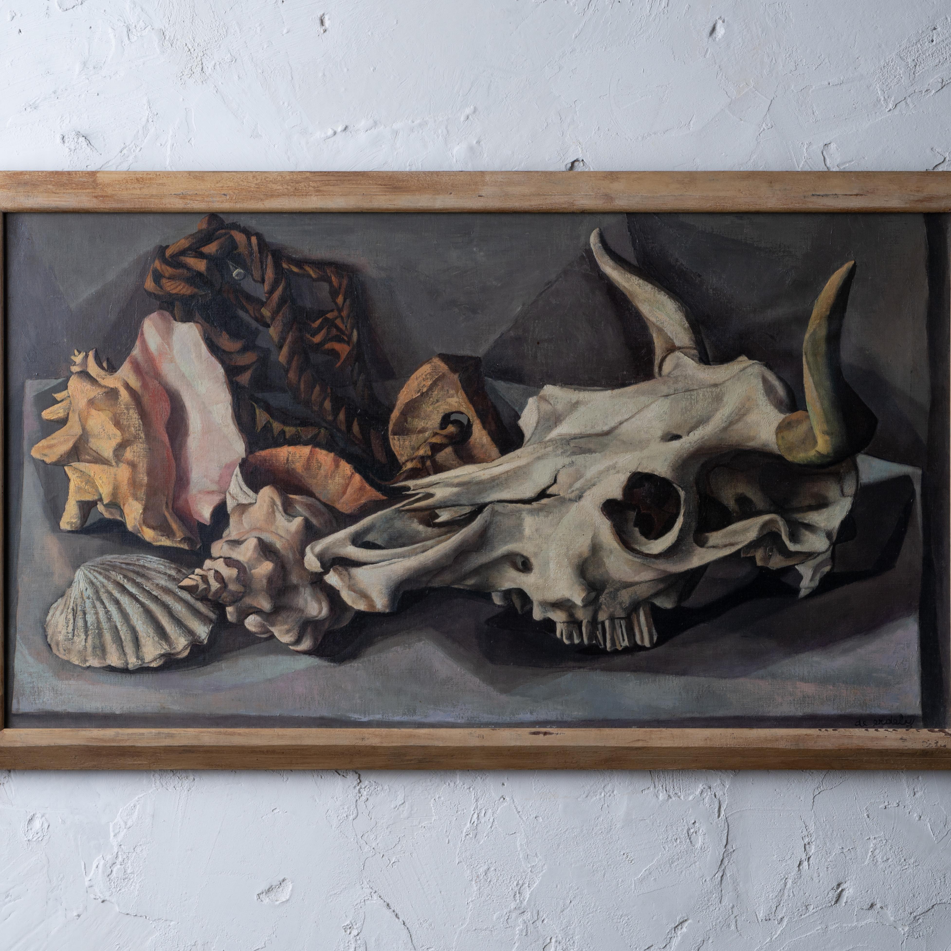 American Francis de Erdely Still Life with Skull and Shells For Sale