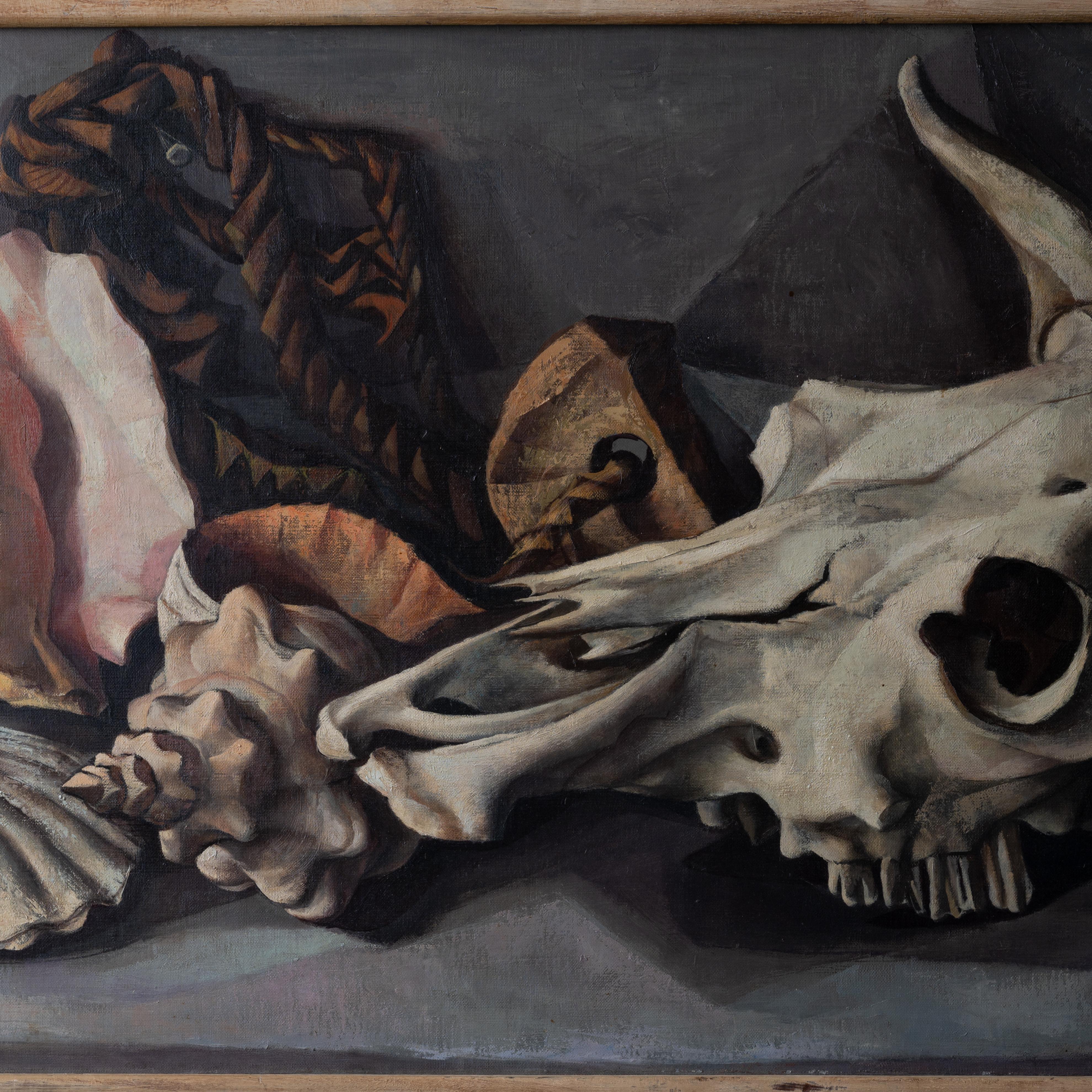 Peinture Francis De Erdely Nature morte avec crâne et coquillages en vente