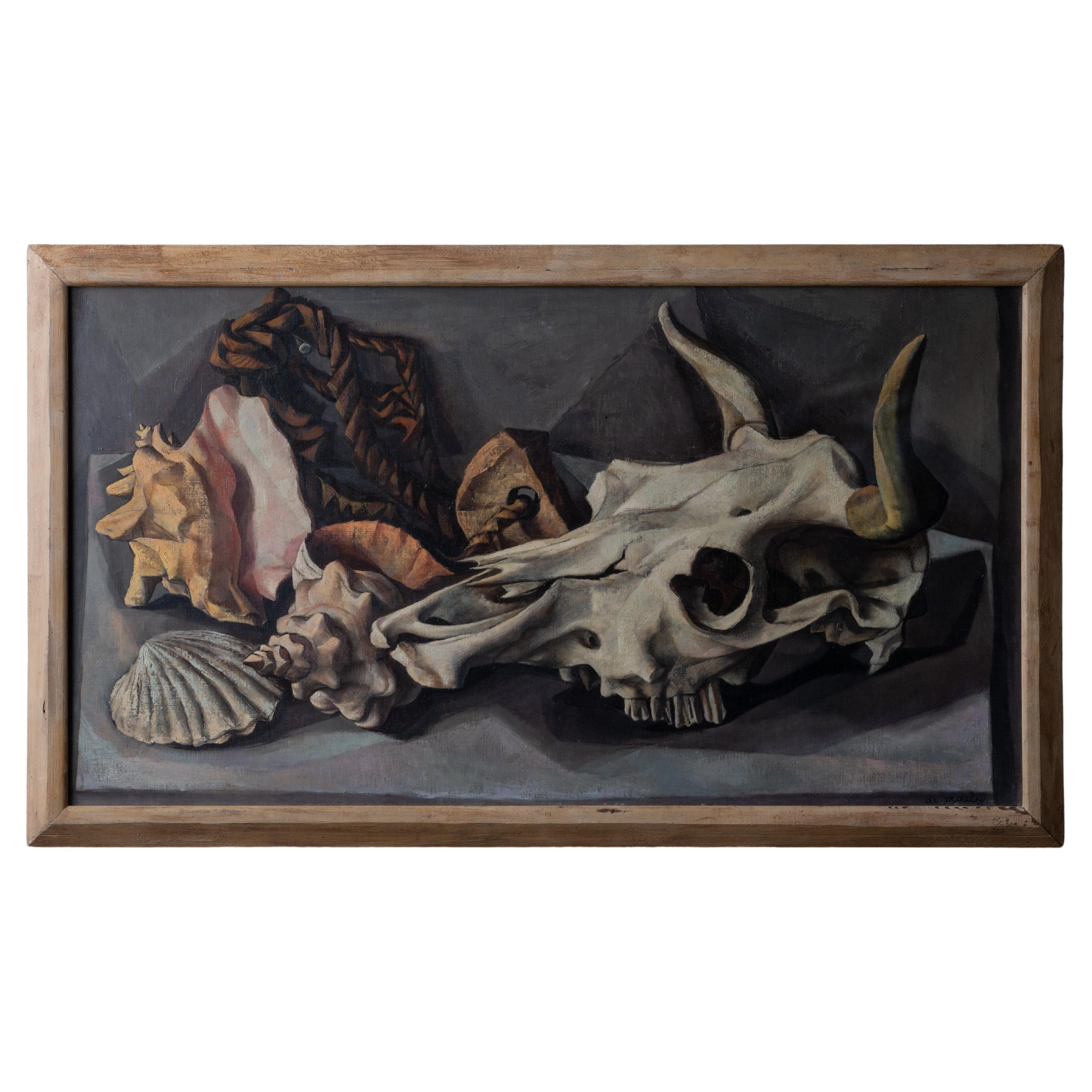 Francis De Erdely Nature morte avec crâne et coquillages en vente