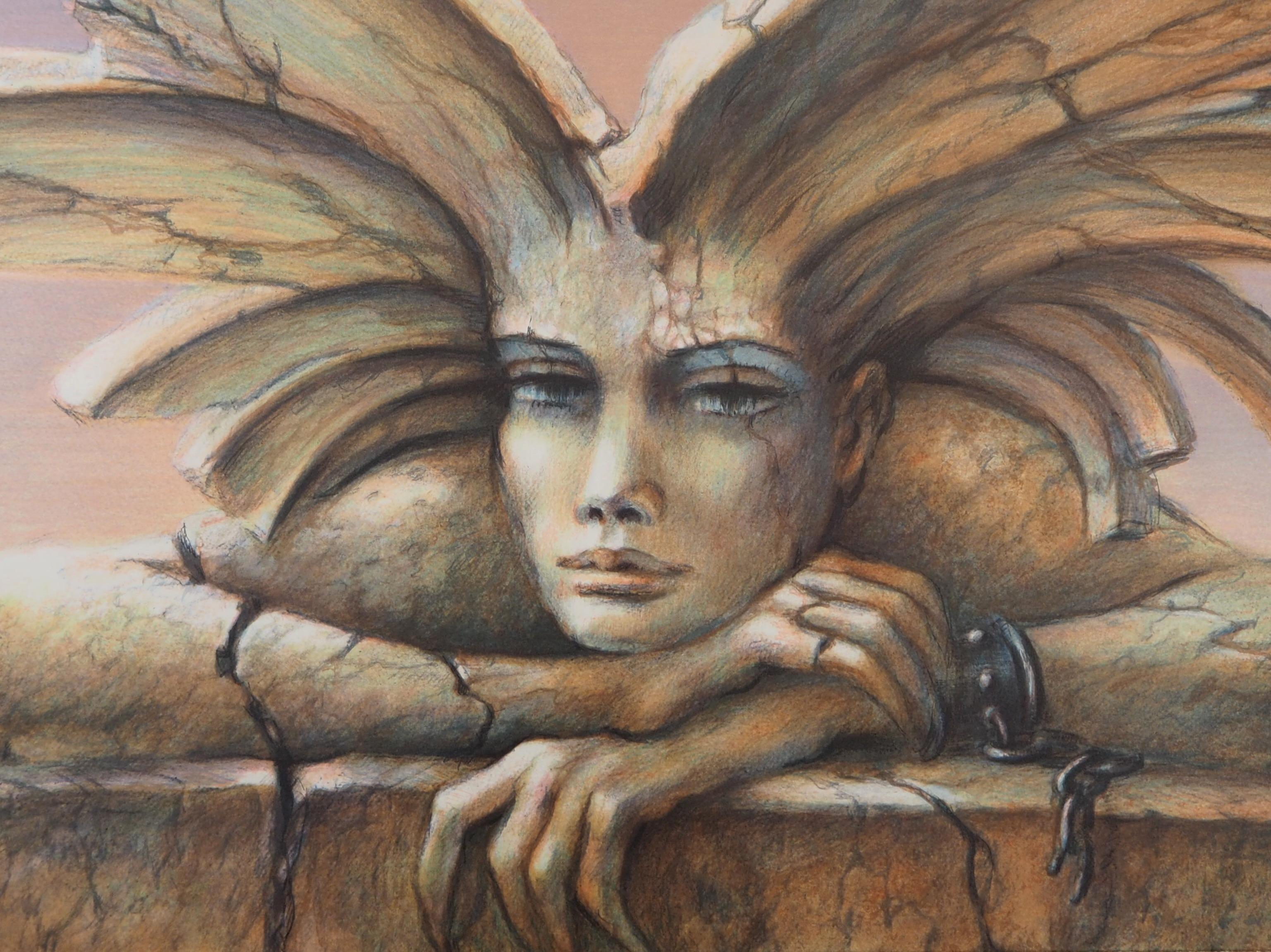 Enigma : Woman - Original handsigned lithograph - Surrealist Print by Francis de Saint-Genies