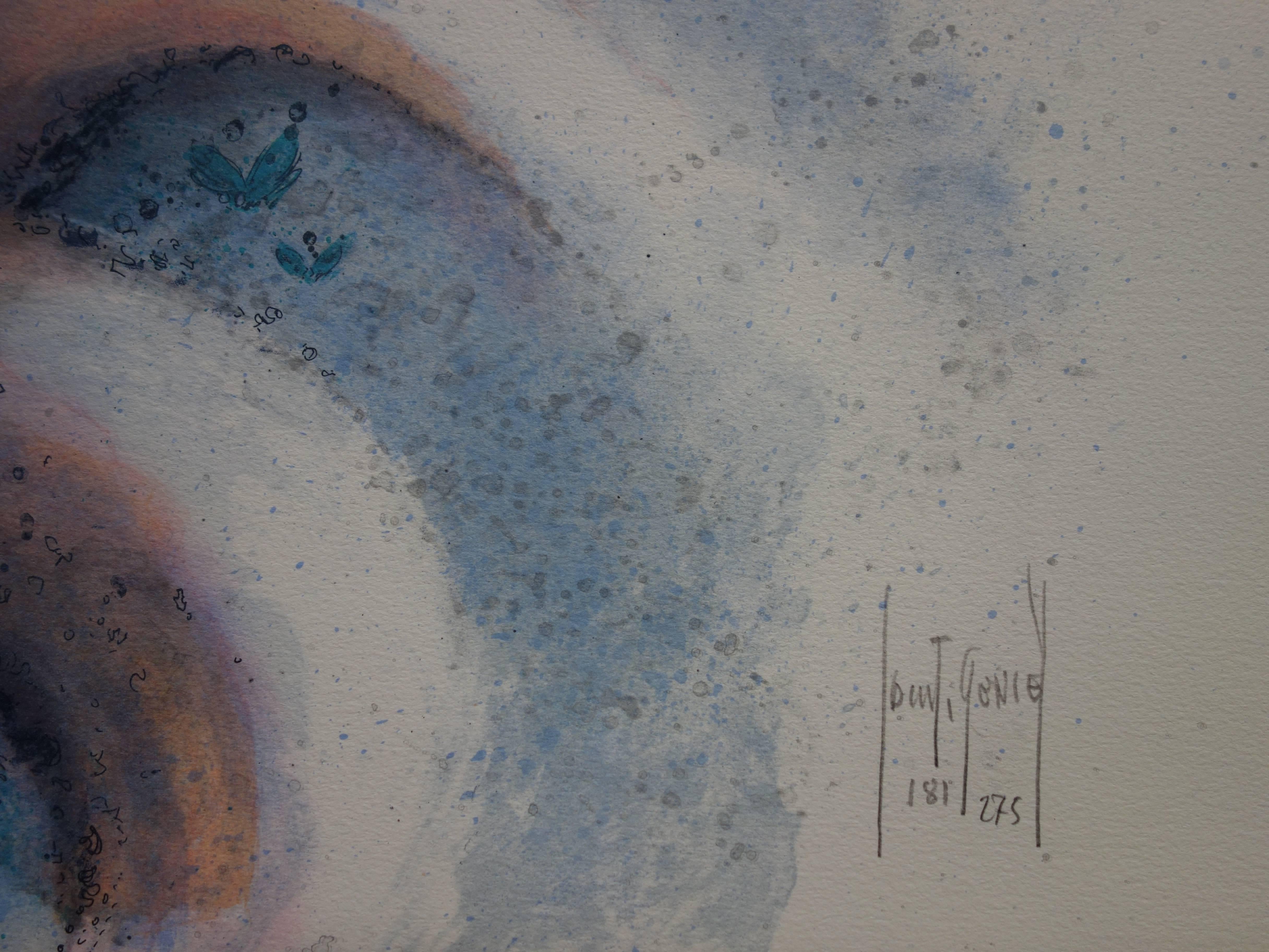 Kiss On The Moon - Original handsigned lithograph - Print by Francis de Saint-Genies