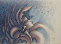 Kiss On The Moon - Lithographie originale signée de la main de l'artiste