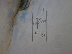 Amante con Samotracia en azul - Litografía original firmada a mano