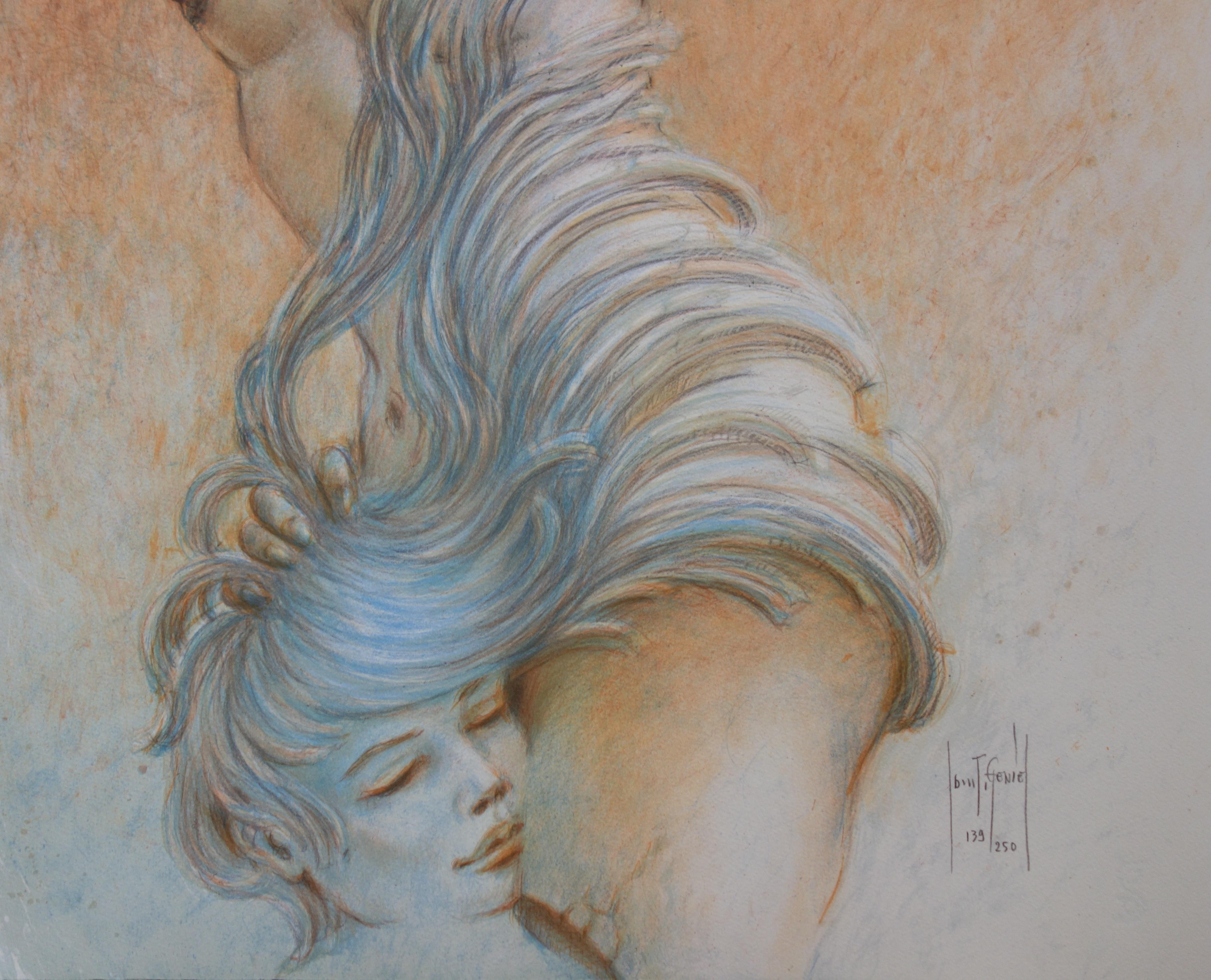 Lover with Samothrace - Original handsigned lithograph - 250 ex - Print by Francis de Saint-Genies