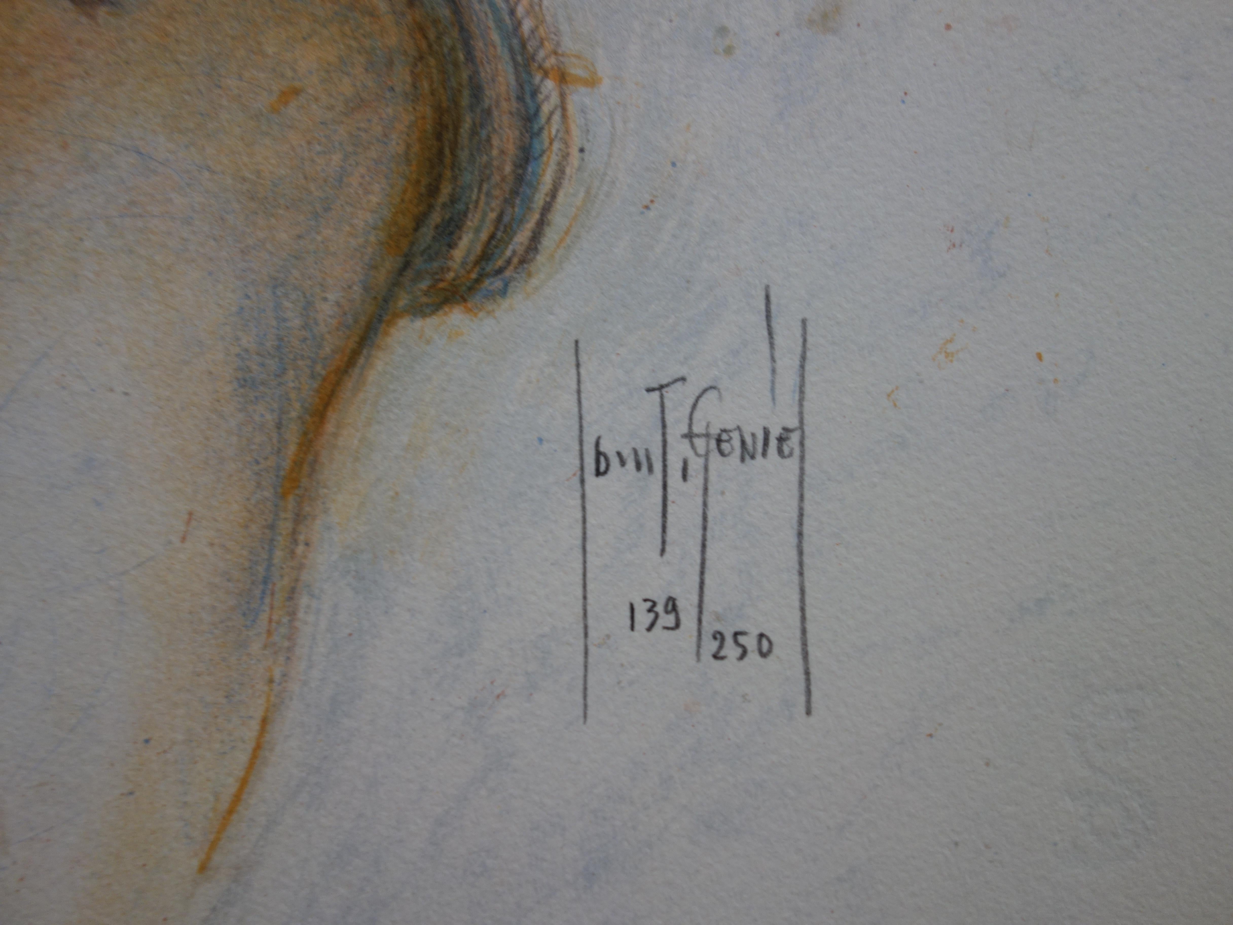 Lover with Samothrace - Original handsigned lithograph - Print by Francis de Saint-Genies