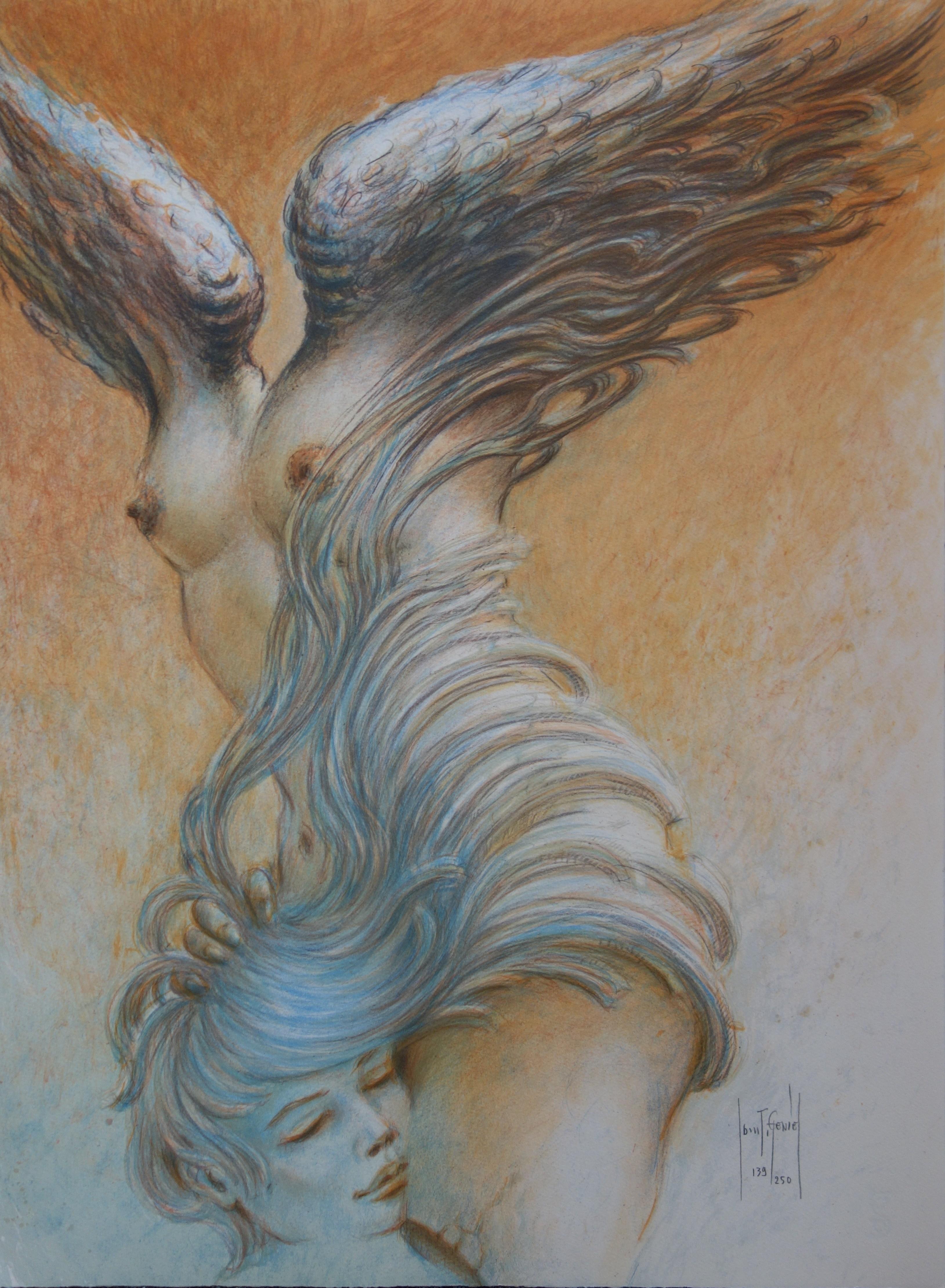 Lover with Samothrace - Original handsigned lithograph