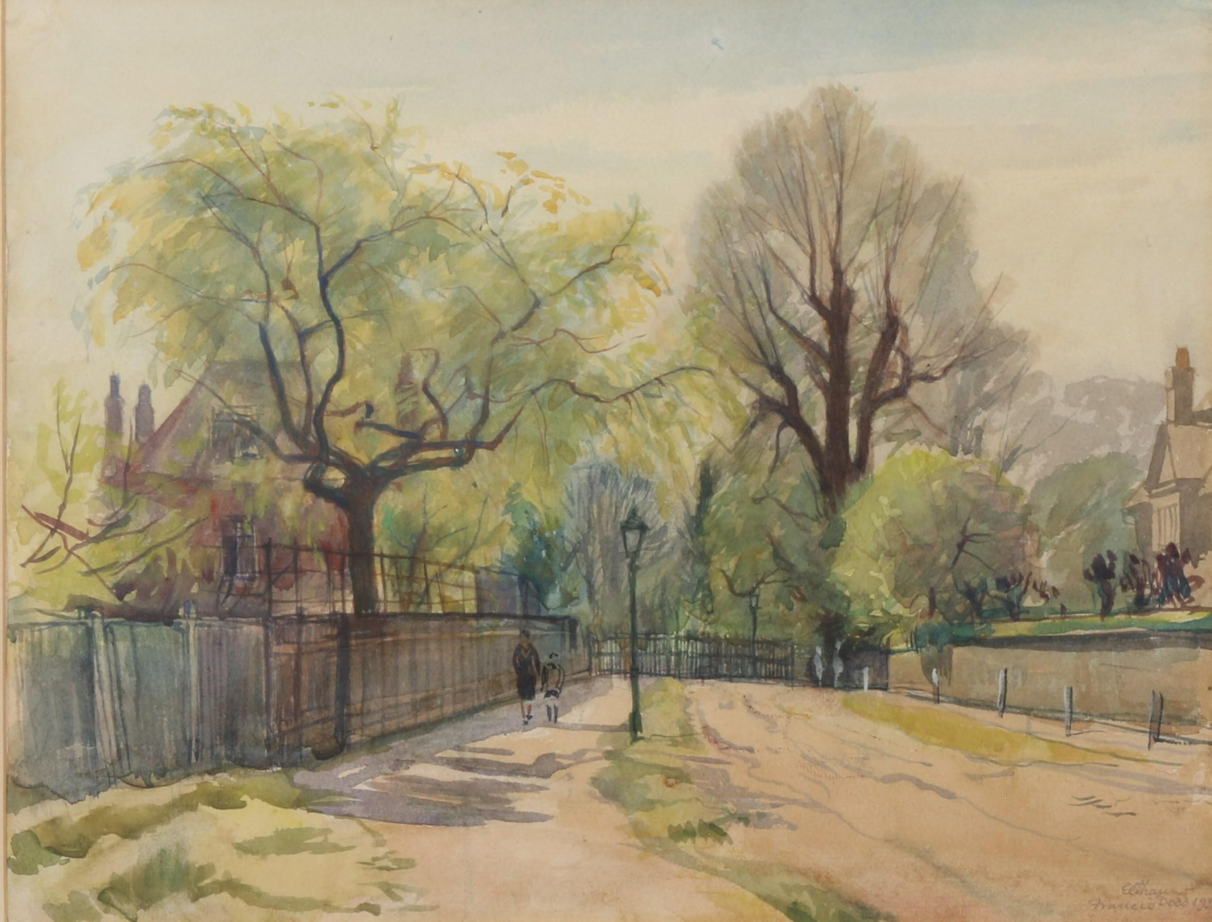 Francis Dodd R.A. 1874-1949, britischer Porträt- und Landschaftsmaler, Zeichner und Grafiker. Eltham, London, liegt ganz in der Nähe von Blackheath, wo Dodd lebte, einer Gegend, die ihm gut bekannt war und die er zu Fuß erreichen konnte. Es ist ein