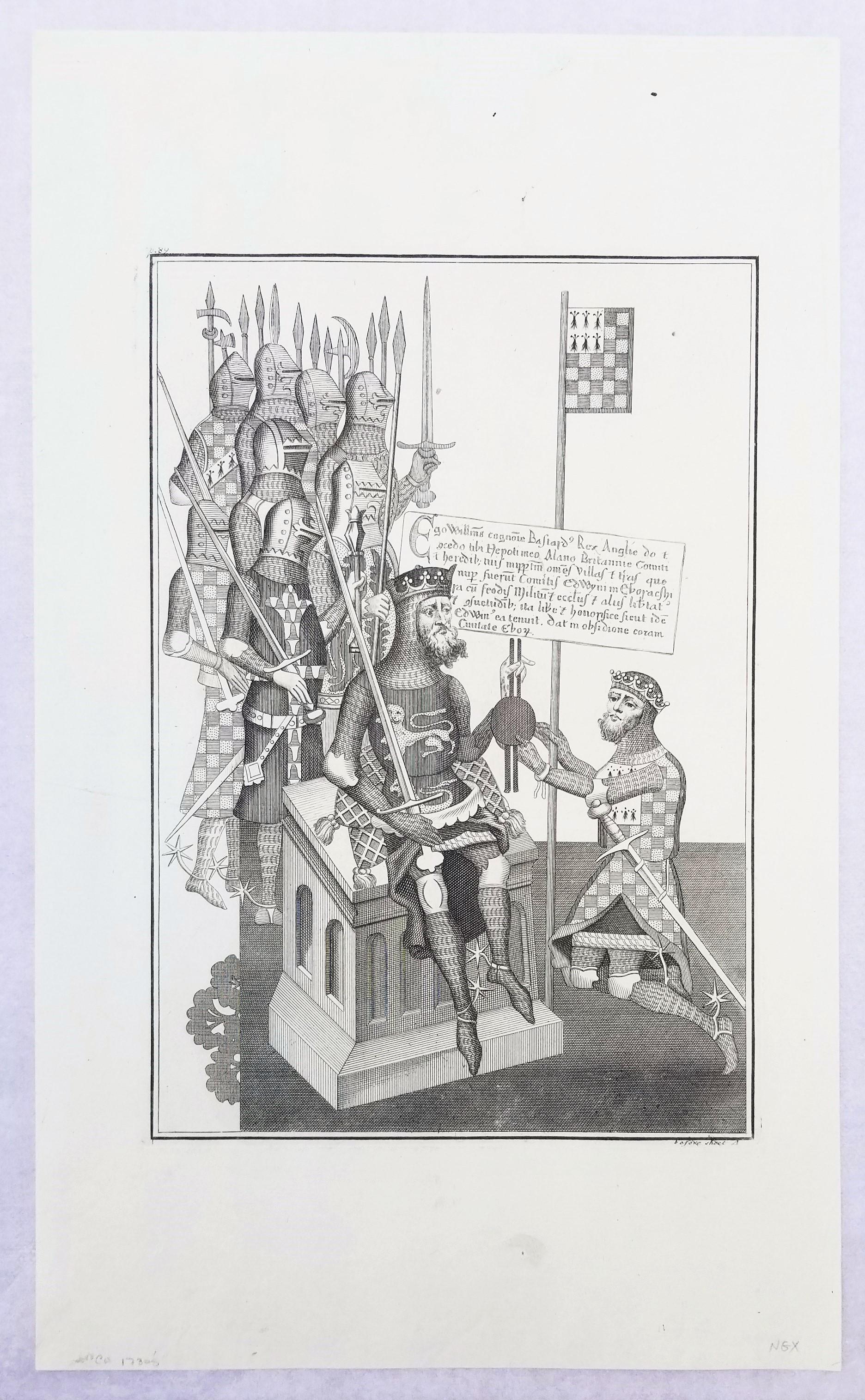 William the Conqueror Giving a Charter to his Nephew Alan Earl of Britain - Old Masters Print by Francis Drake