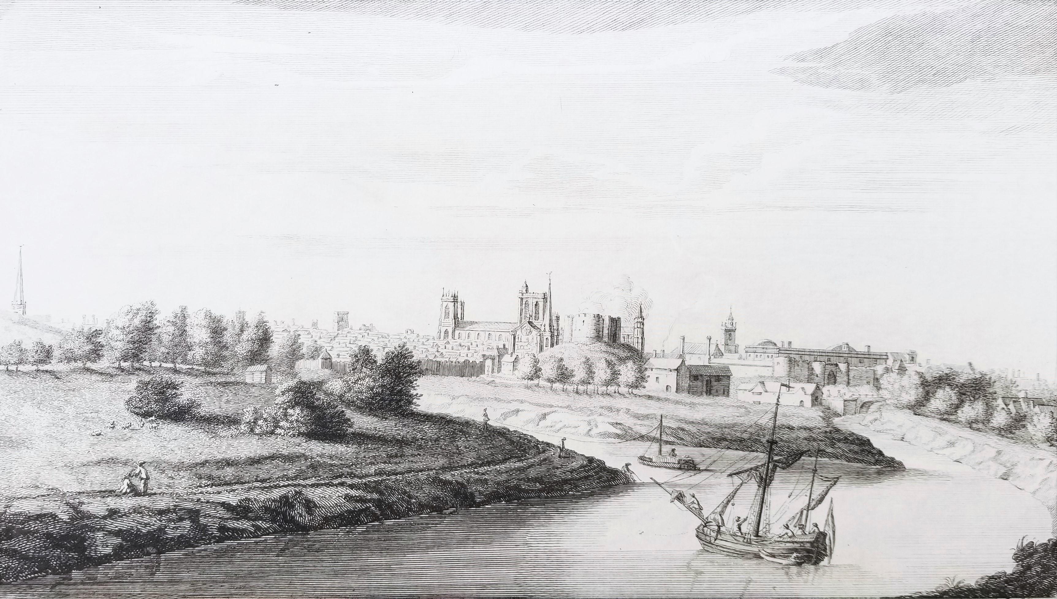 Artist: Francis Drake (English, 1696-1771)
Title: "York, from near the Confluence of the Rivers Ouse and Foss" (Plate 20)
Portfolio: Eboracum: or The History and Antiquities of the City of York
Year: 1736 (First edition)
Medium: Original Engraving