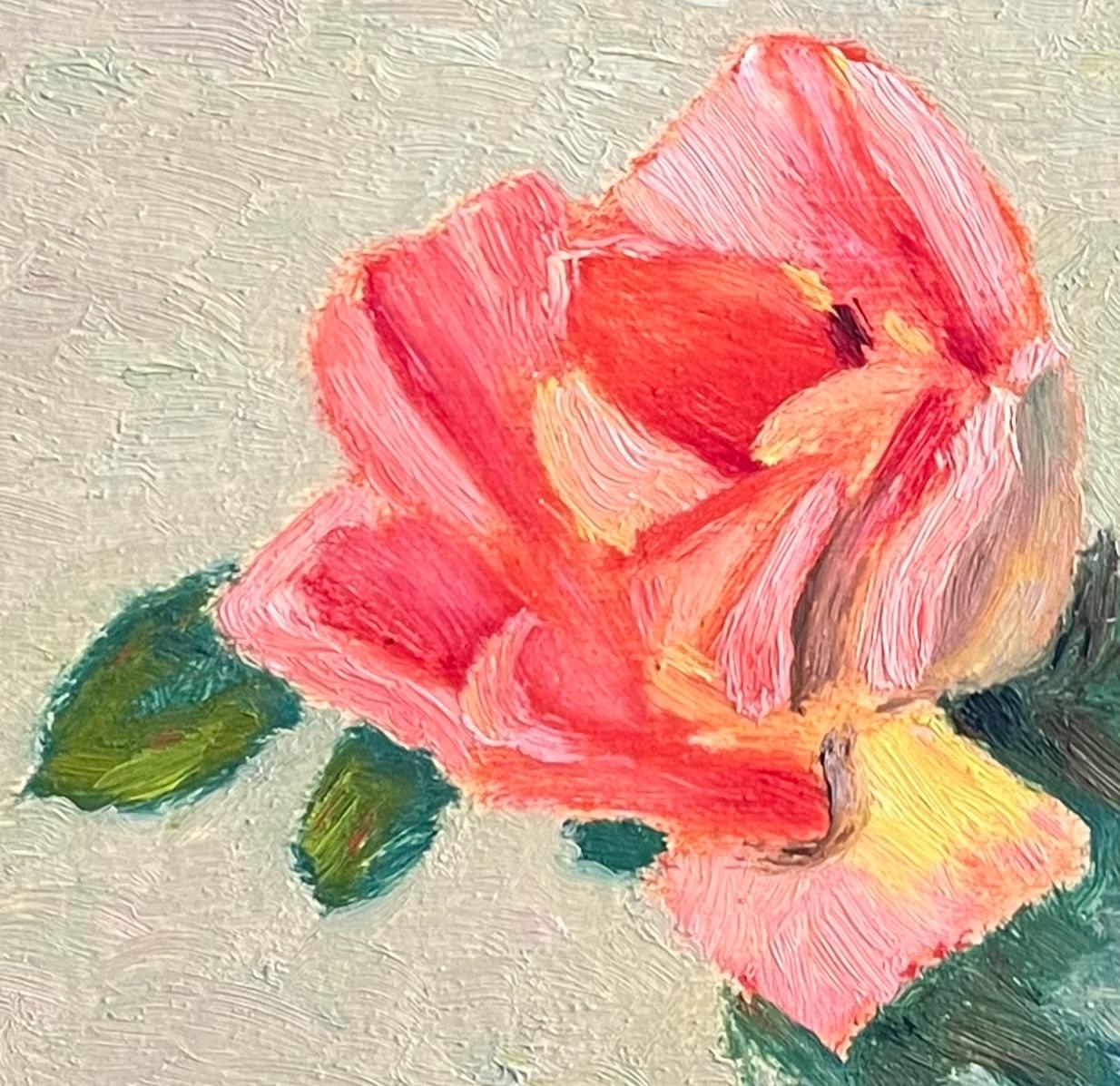 Rose in Blumenvase öl ptg Rot, Rosa & Gelb - Santa Barbara, Kalifornien 0-202 (Amerikanischer Impressionismus), Painting, von Francis Draper Jr.