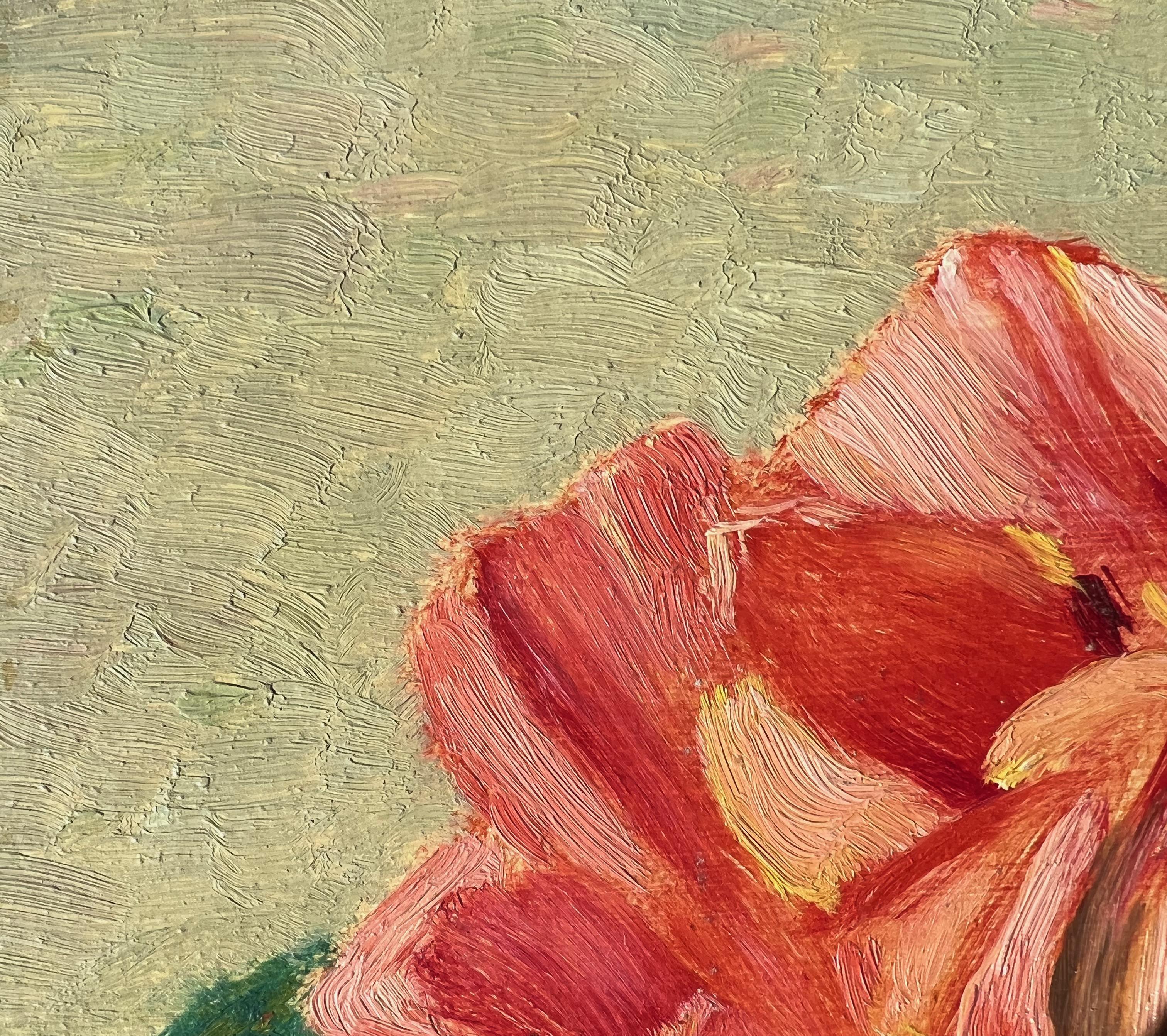 Rose in Flower Vase oil ptg Red, Pink & Yellow - Santa Barbara, California 0-202 - American Impressionist Painting by Francis Draper Jr.
