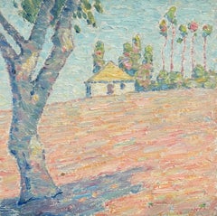 Antique Santa Barbara CA - Plein Air Landscape Hilltop House w Palm Trees Colorful #0-71
