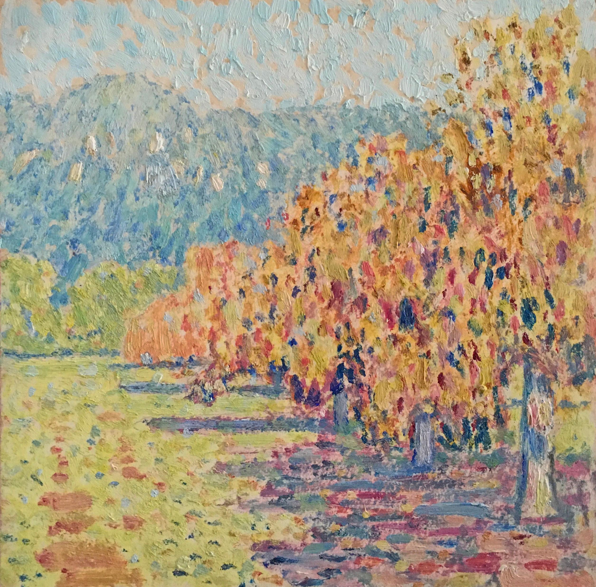 Santa Barbara, California Colorful Trees & Mountains #0-92 - Painting by Francis Draper Jr.