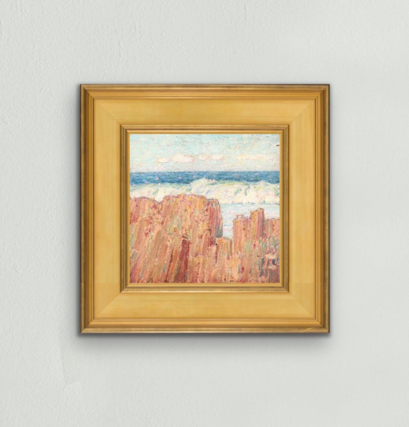 Impressionistische Plein Air-Szene von Santa Barbara, Kalifornien, Ozeanwellen #0-99 (Braun), Landscape Painting, von Francis Draper Jr.