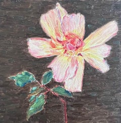 Wild Rose - Pink, Red, Yellow, Green oil ptg Flower from Santa Barbara, CA 0-121