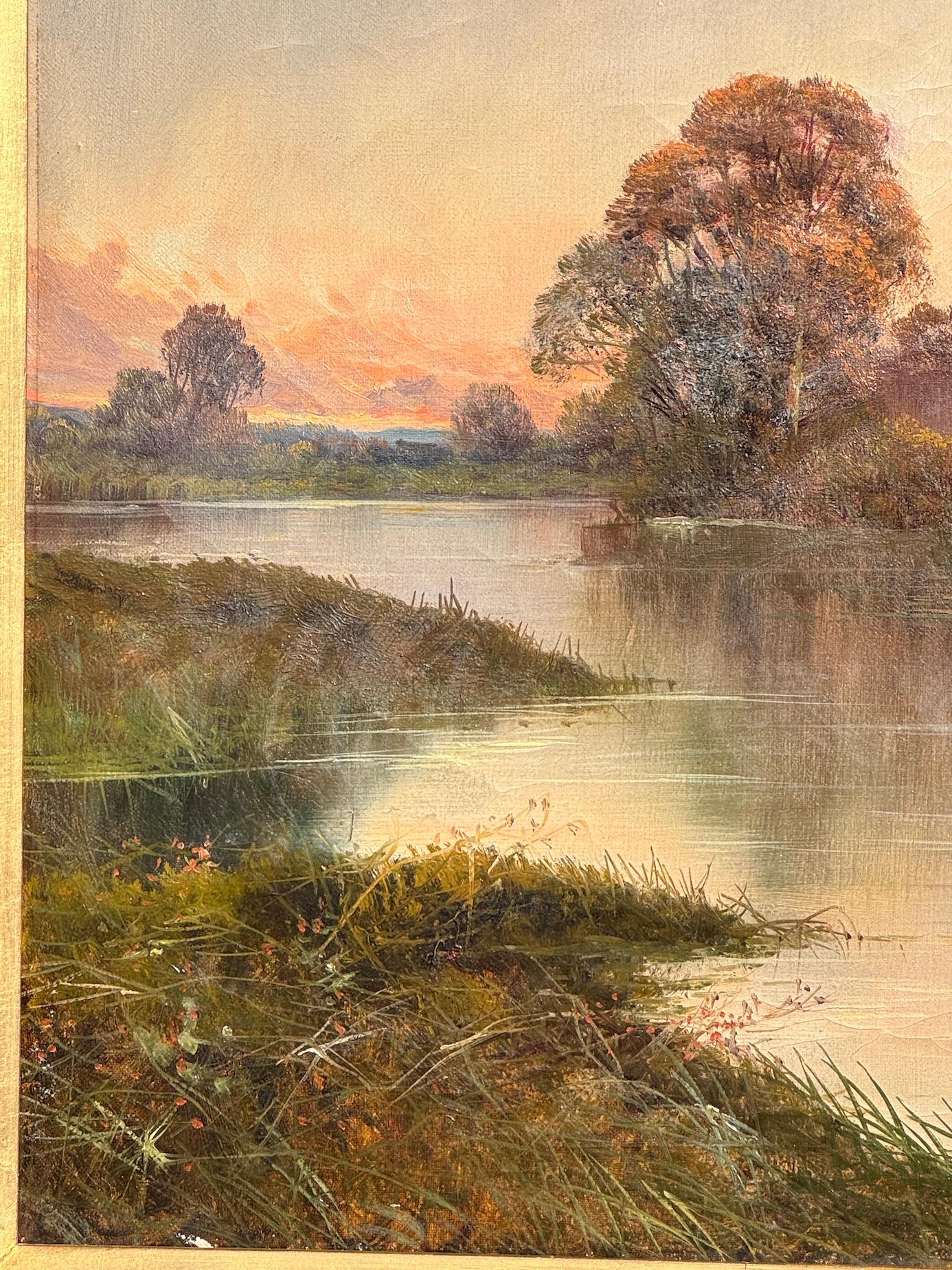19th century English River landscape with Church at Sunset, Stratford Upon Avon - Brown Landscape Painting by Francis E Jamieson