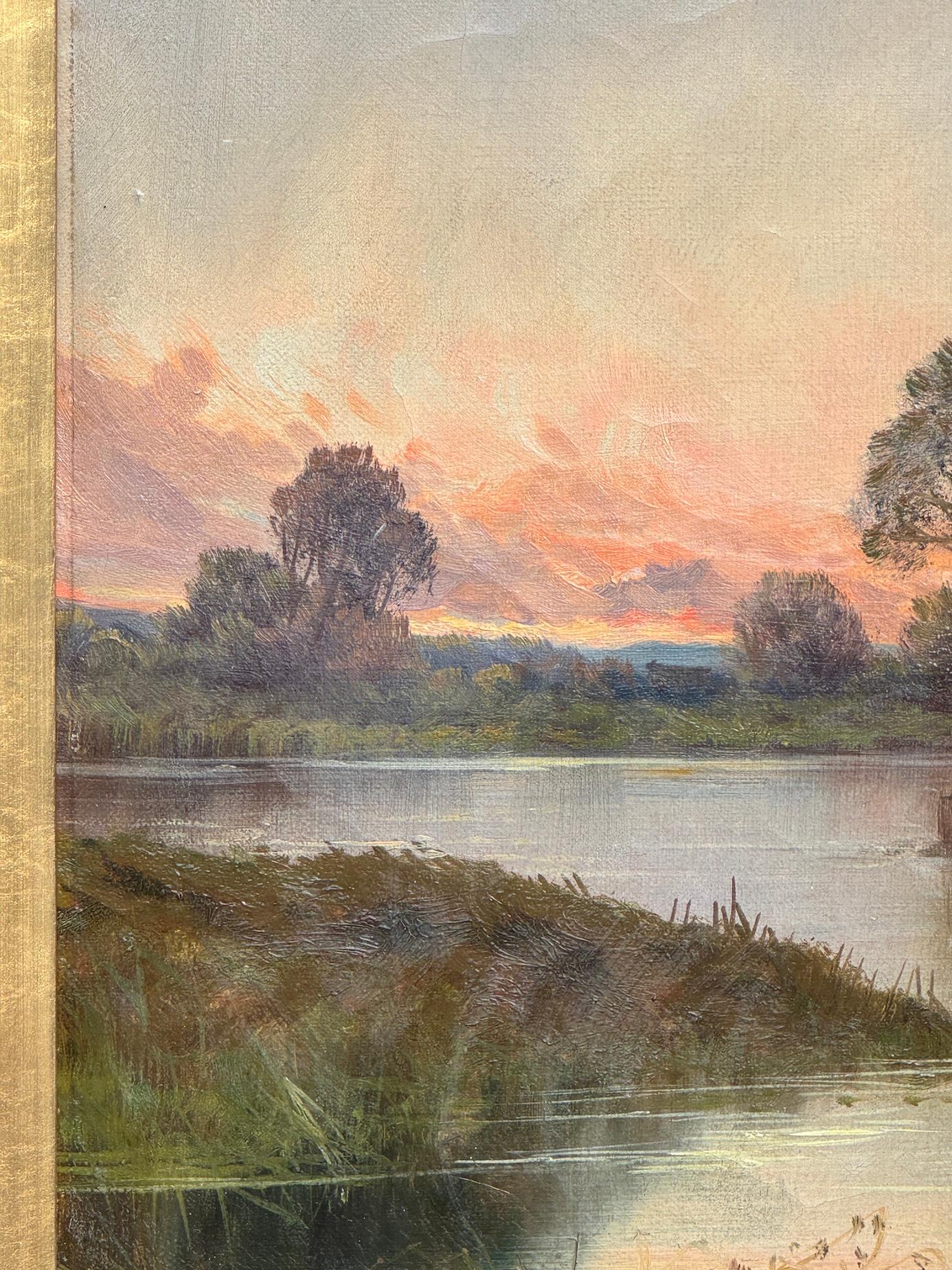 19th century English River landscape with Church at Sunset, Stratford Upon Avon For Sale 1