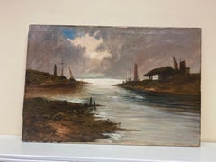 10 Antique Scottish Highlands Oil Painting Sunset Landscape with Mountains