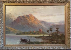 Antique Large Sunset Landscape of Scotland, Original Frame, Signed