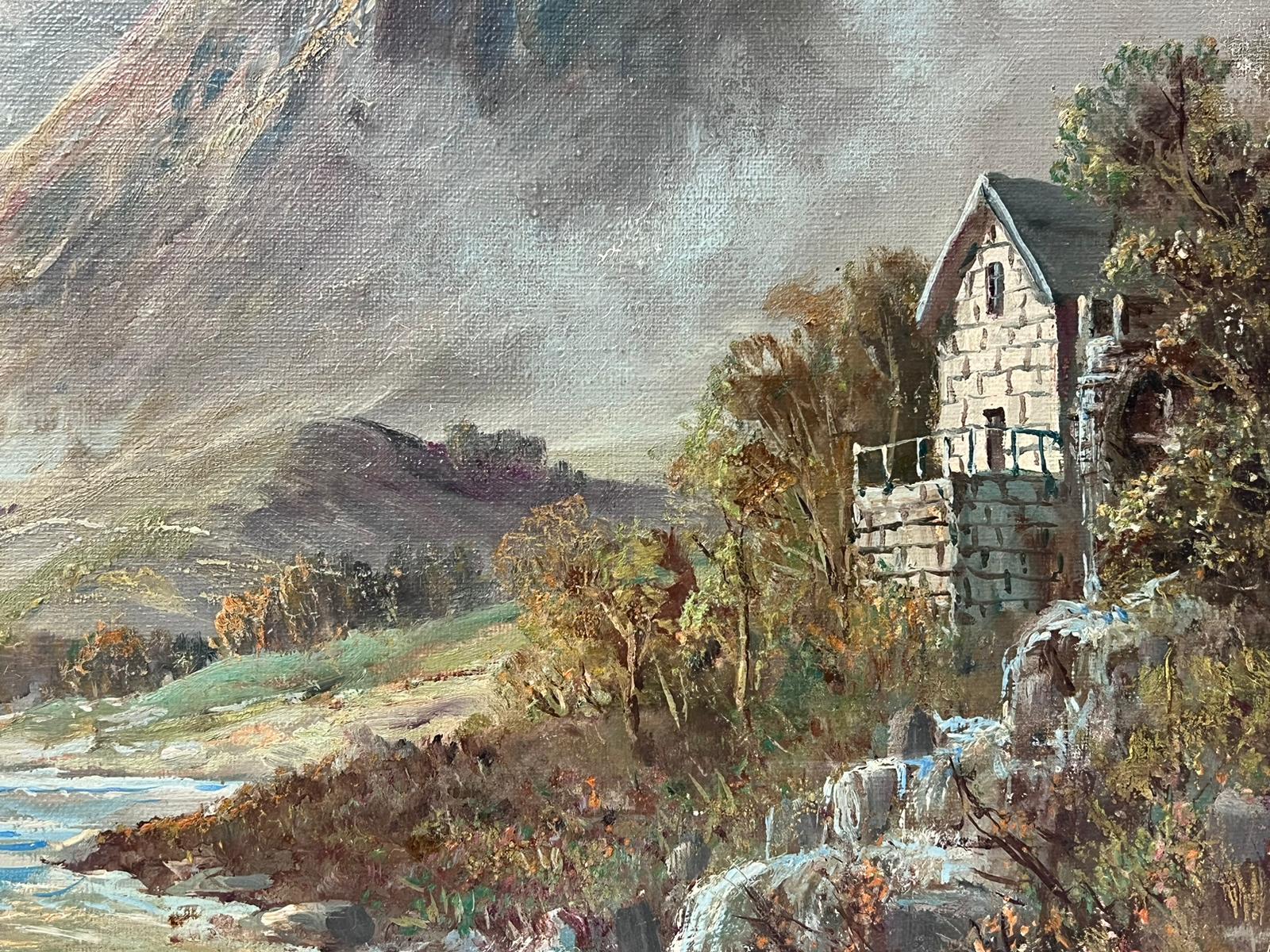 Antique Scottish Highland Landscape Fast Flowing River Landscape & Cottage For Sale 3