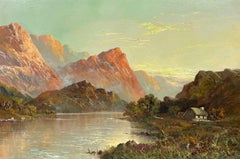 Antique Scottish Highland Loch Etive at Sunset with Cottage Argyll & Bute