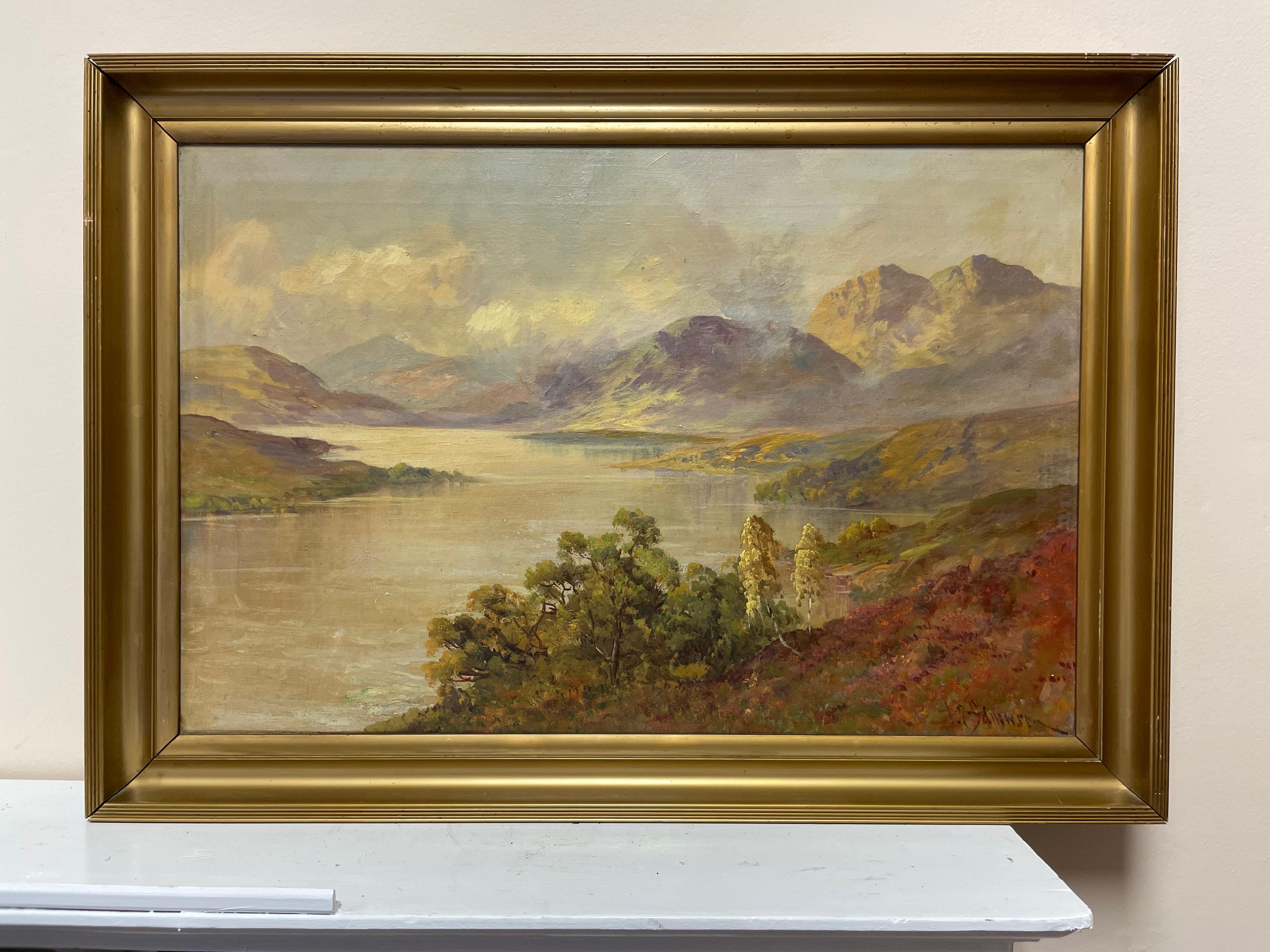 Antique Scottish Highland Loch Katrine in the Trossachs Summer Landscape - Painting by Francis E. Jamieson