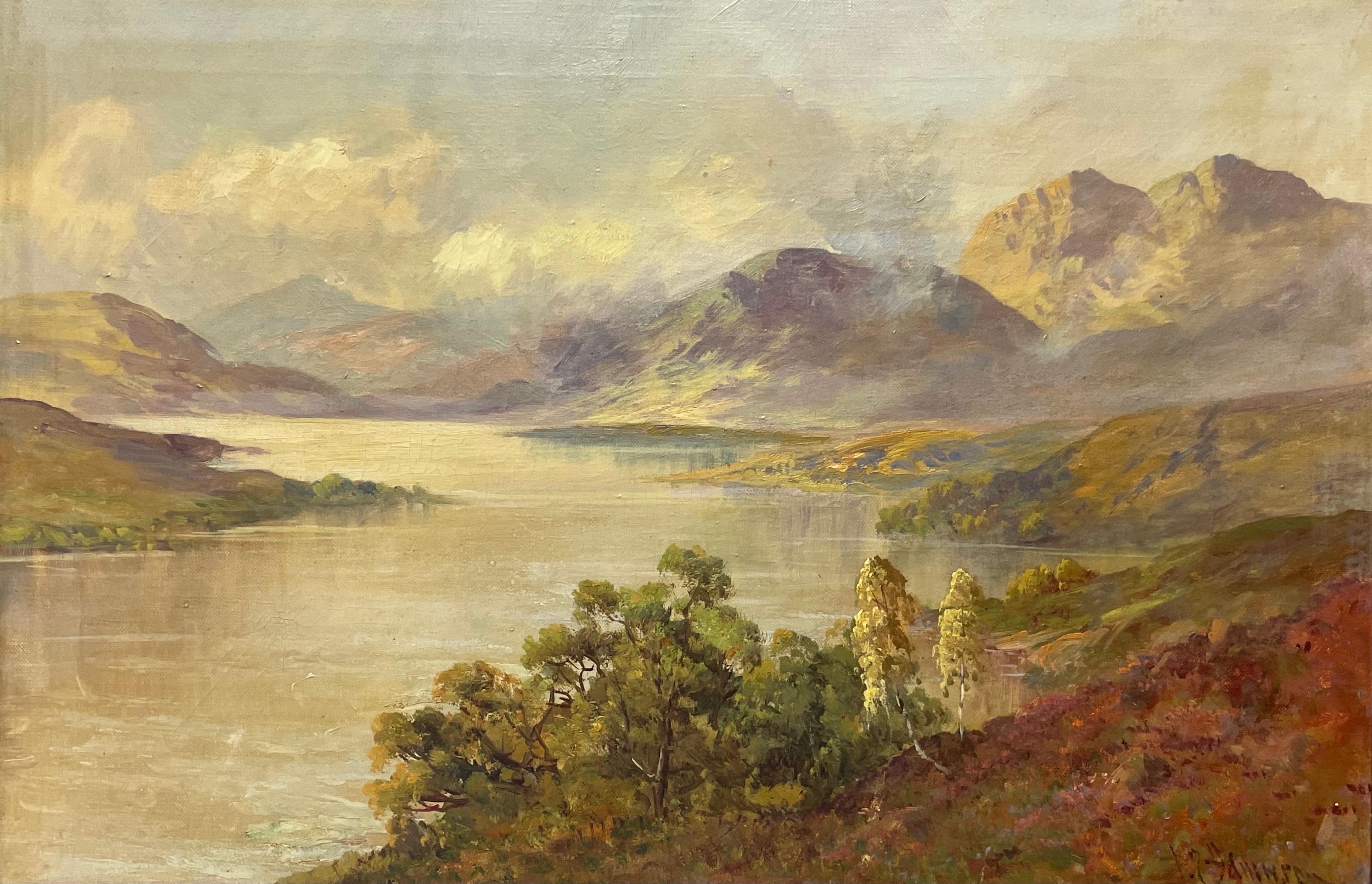 Francis E. Jamieson Figurative Painting - Antique Scottish Highland Loch Katrine in the Trossachs Summer Landscape